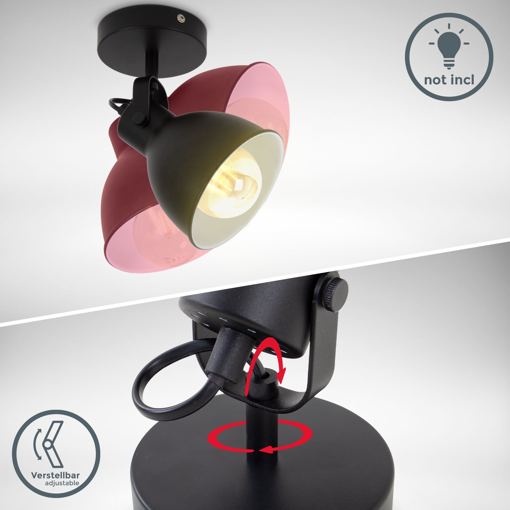 B.K.Licht Wandleuchte »Design-Spotleuchte, Metall, Schwarz, E27-Fassung«, 1 flammig, Leuchtmittel E27 | ohne Leuchtmittel, Schwenkbar, Ø13cm, ohne Leuchtmittel