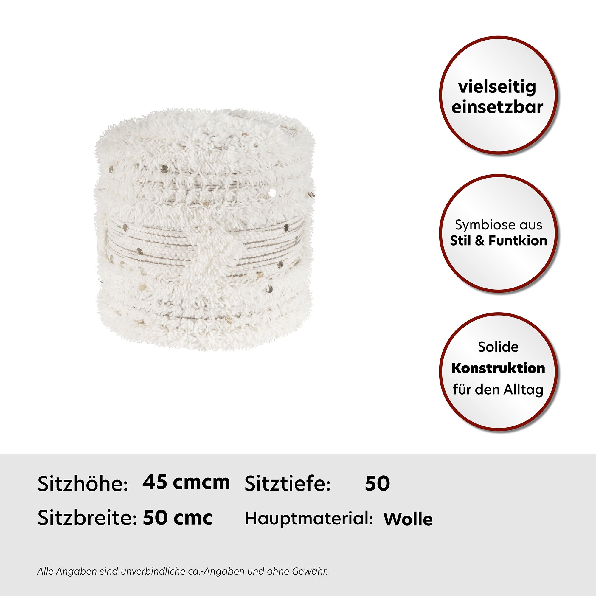 Kayoom Pouf »Bohist 425 35cm x 35cm,  Strukturen mit Fransen und Quasten«, (1 St.), handgefertigt, Unikat, sehr gut kombinierbar, vielfältig im Einsatz