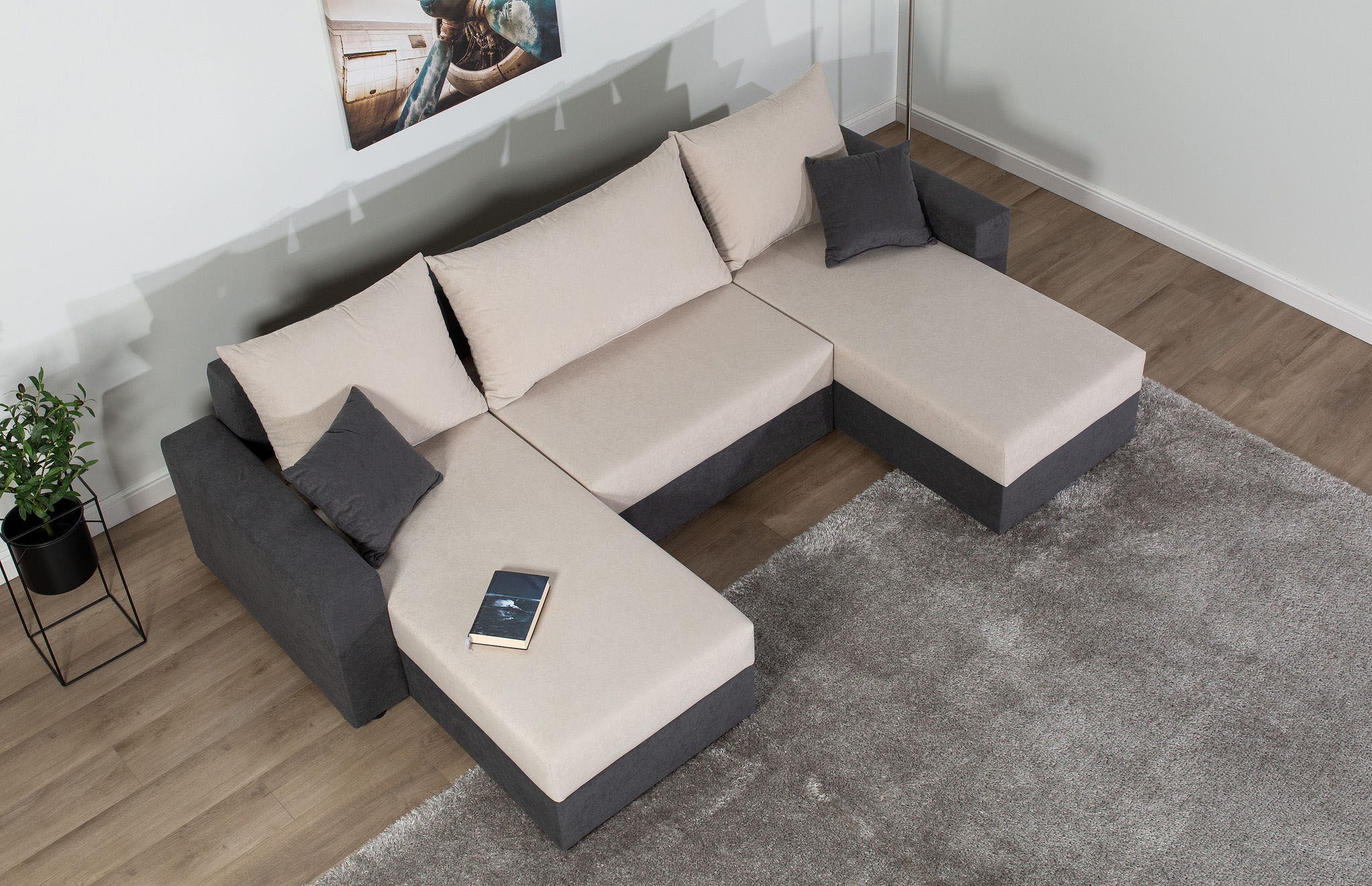 COLLECTION AB Wohnlandschaft »Pico U-Form, Breite 252, mit Schlaffunktion, Bettkasten & Zierkissen«, Liegefläche 117x220 cm