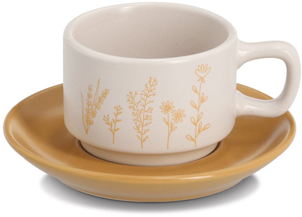 Zeller Present Espressotasse »Espresso-Set "Flowers", 8-tlg., Steingut«, (Set, 8 tlg.), zarte Blumenmotive