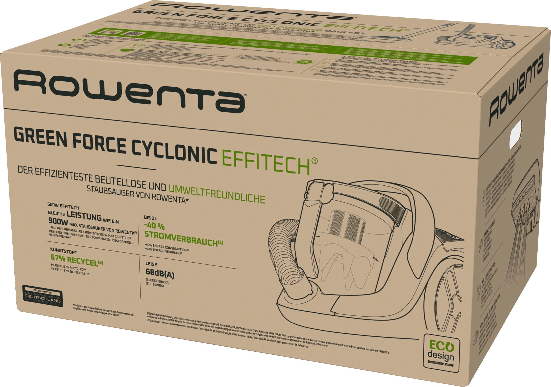 Rowenta Bodenstaubsauger »Rowenta RO7C36 Green Force Cyclonic Effitech Bodenstaubsauger«, 500 W, beutellos