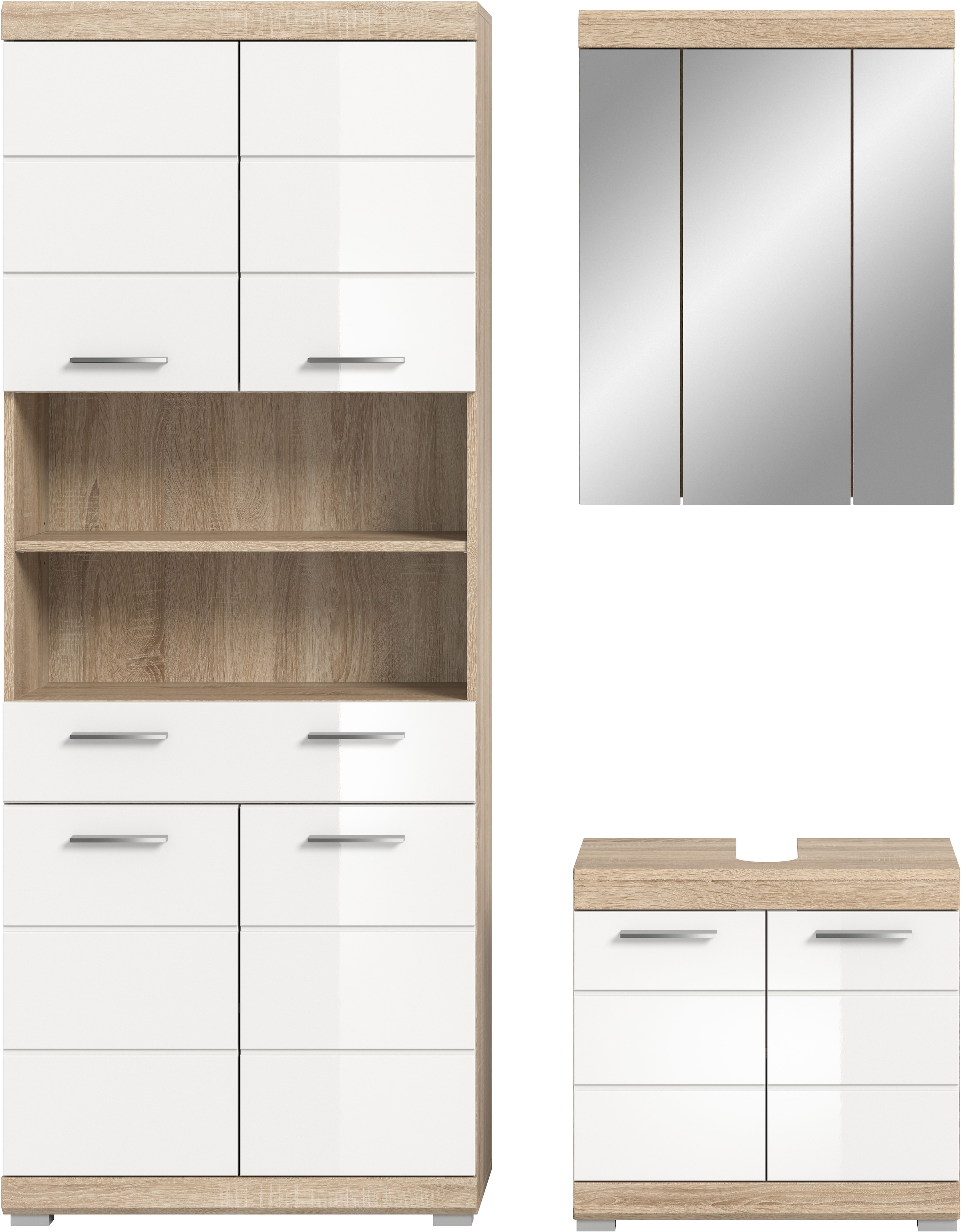INOSIGN Badmöbel-Set »SIENA, TOPSELLER!, Breite 149cm, 3-teiliges Set« Set, bestehend aus: Hochschrank, Waschbeckenunterschrank & Spiegelschrank, 3 Stk. tlg.