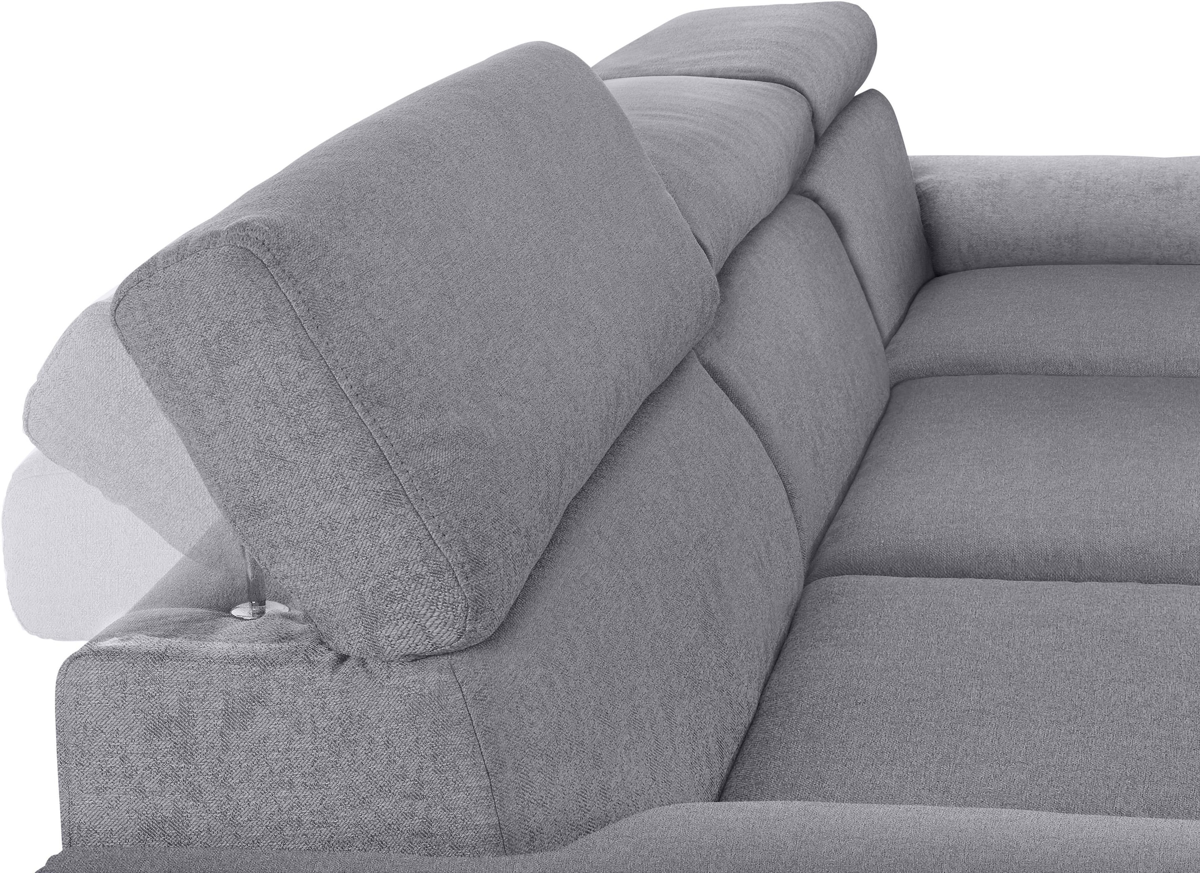 DOMO collection Ecksofa »Mira, inklusive Kopfteilverstellung für mehr Wohlfühlkomfort, L-Form«, wahlweise mit Bettfunktion und Bettkasten, elegant und modern