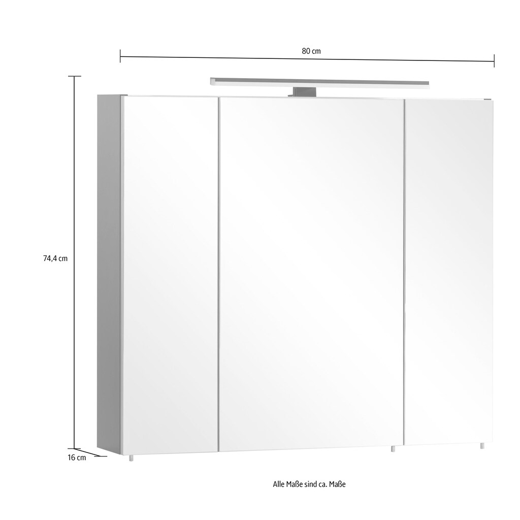 Schildmeyer Badezimmerspiegelschrank »Malte Breite 80,0 cm«, Mit LED-Leuchte und Schalterbox, Scharniere mit Softclose-Funktion
