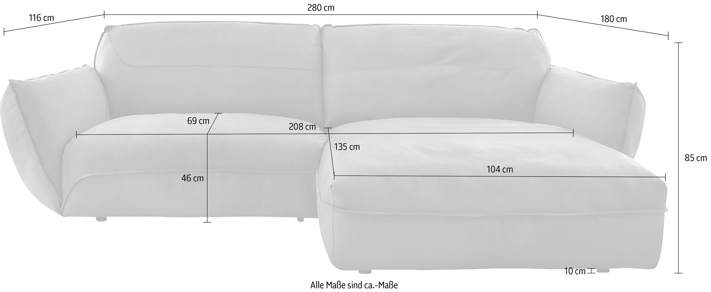 BETYPE Ecksofa »Be Type Be Chilled, L-Form«, in 2 Breiten mit stylischer und offener Nahtführung