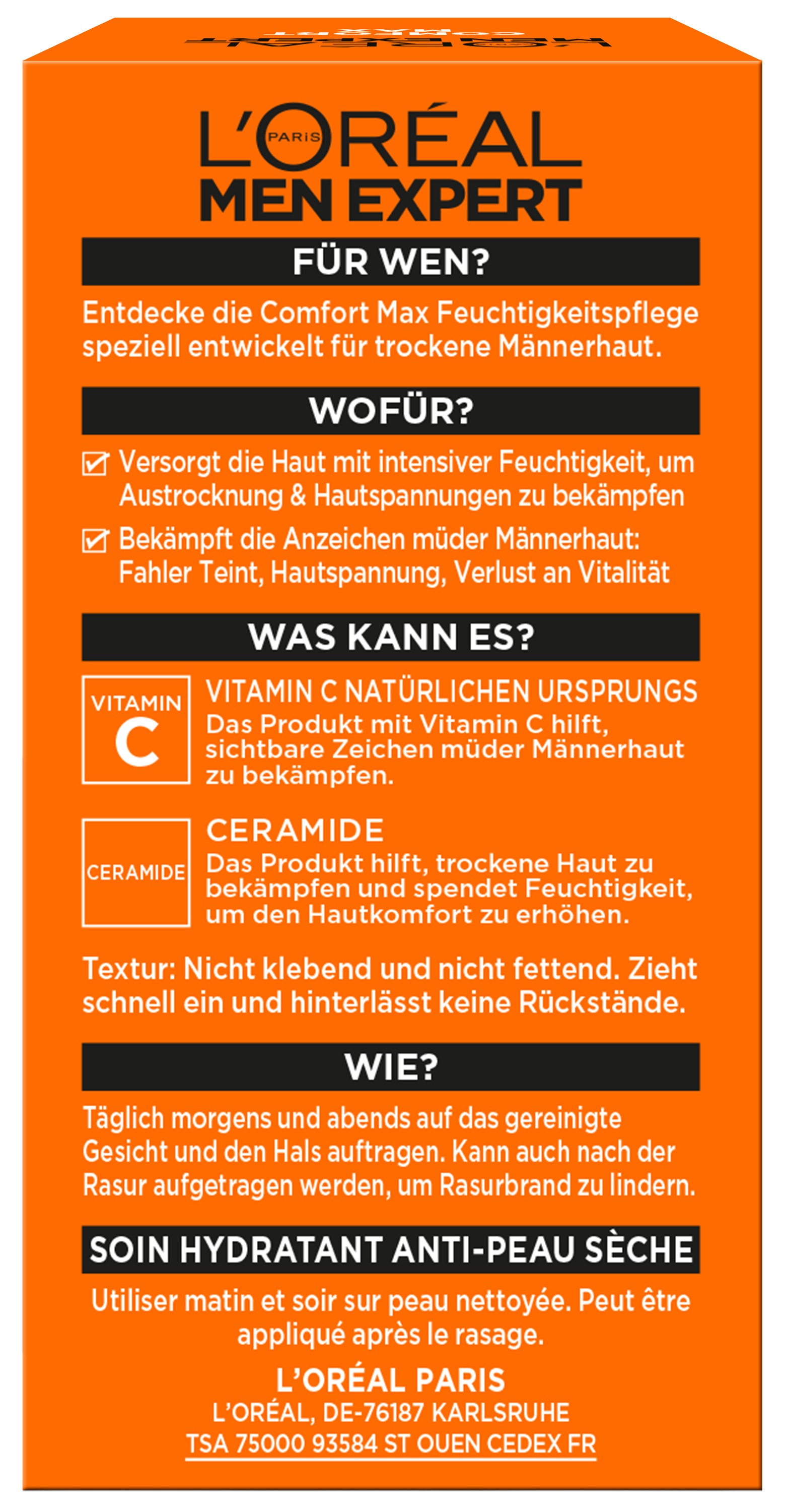 L'ORÉAL PARIS MEN EXPERT Gesichtsgel »Comfort Max Feuchtigkeitspflege« für trockene Haut, feuchtigkeitsspendend, nicht klebend