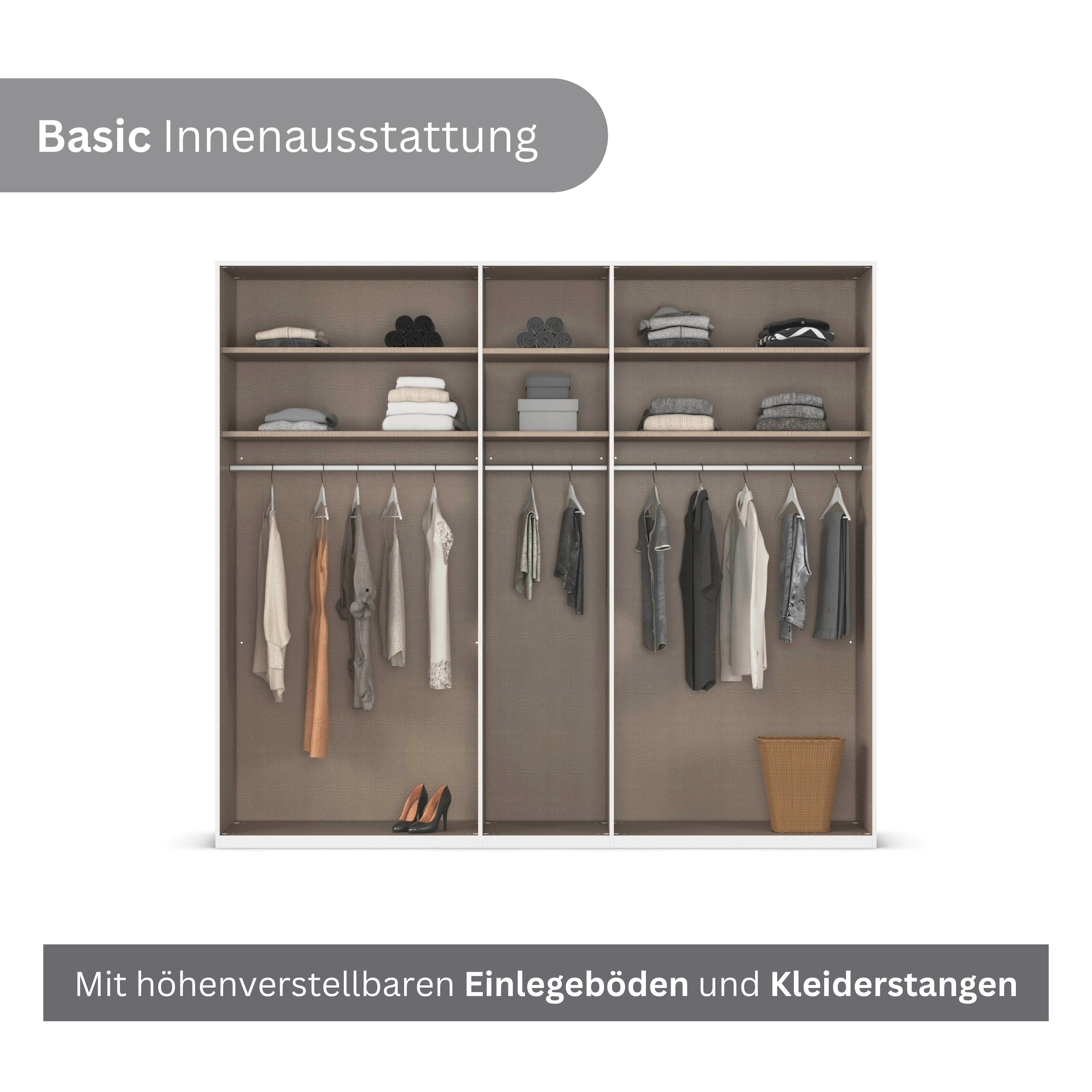 LeGer Home by Lena Gercke Kleiderschrank »Schrank Garderobe Ankleide Schlafzimmer Flur Serina«, (in 3 verschiedenen Ausstattungen BASIC/CLASSIC/PREMIUM), in 6 Breiten (101 - 401 cm) mit Front Glas oder Dekor MADE IN GERMANY