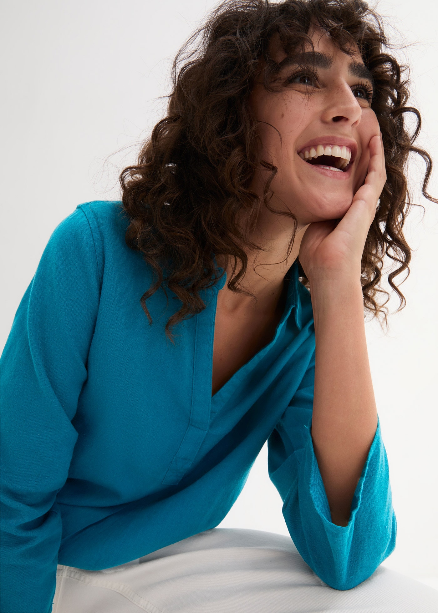 bonprix Langarmbluse »3/4-Arm Bluse mit Leinen« figurumspielende Passform, für vielseitige Alltagslooks