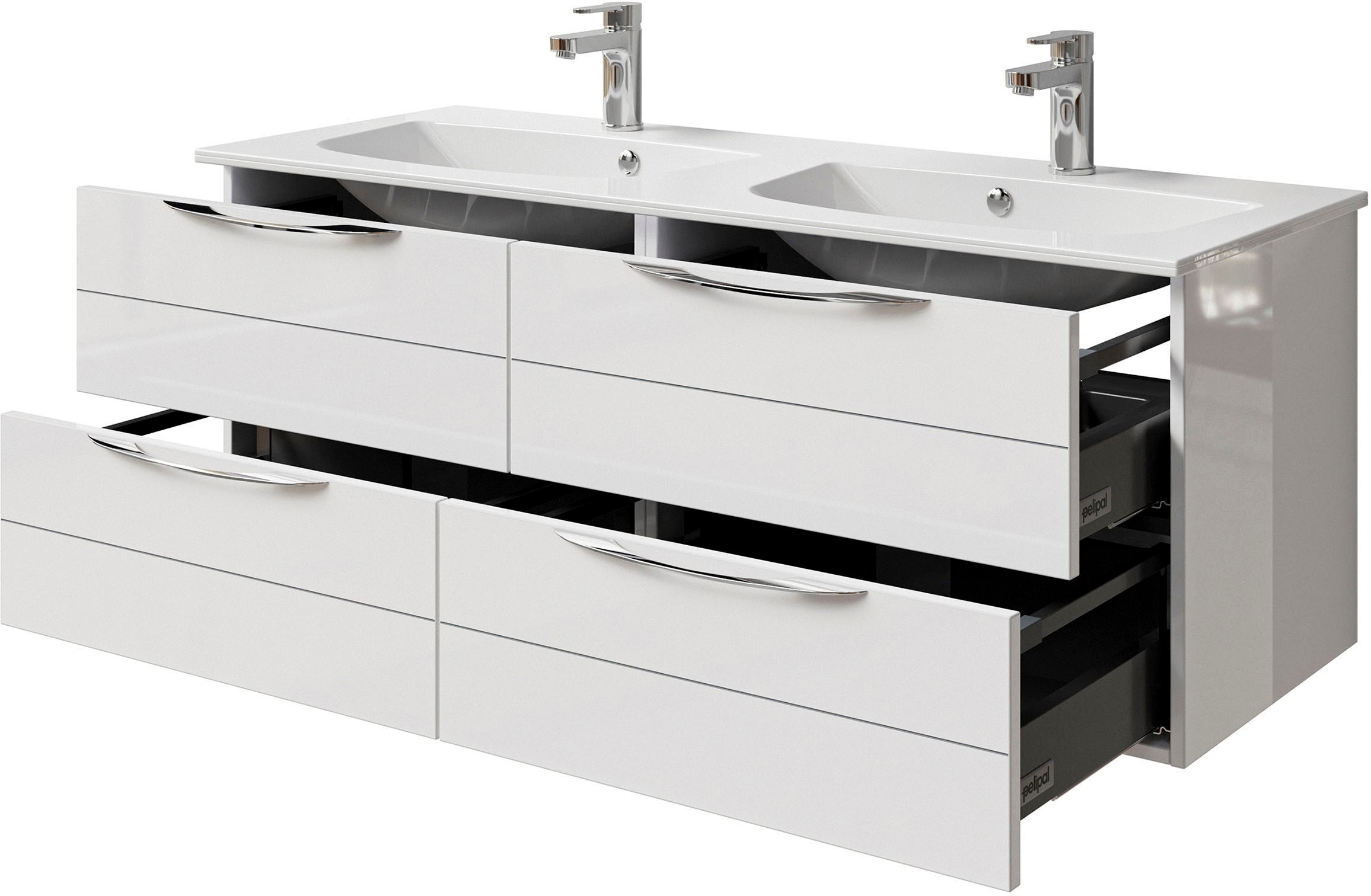 Saphir Badmöbel-Set »Serie 6025 2-teilig Mineralmarmor-Waschtisch mit LED-Spiegelschrank«, (2 St.), Waschplatz 132cm breit, 4 Schubladen, 2 Spiegel-Türen, inkl Türdämpfer