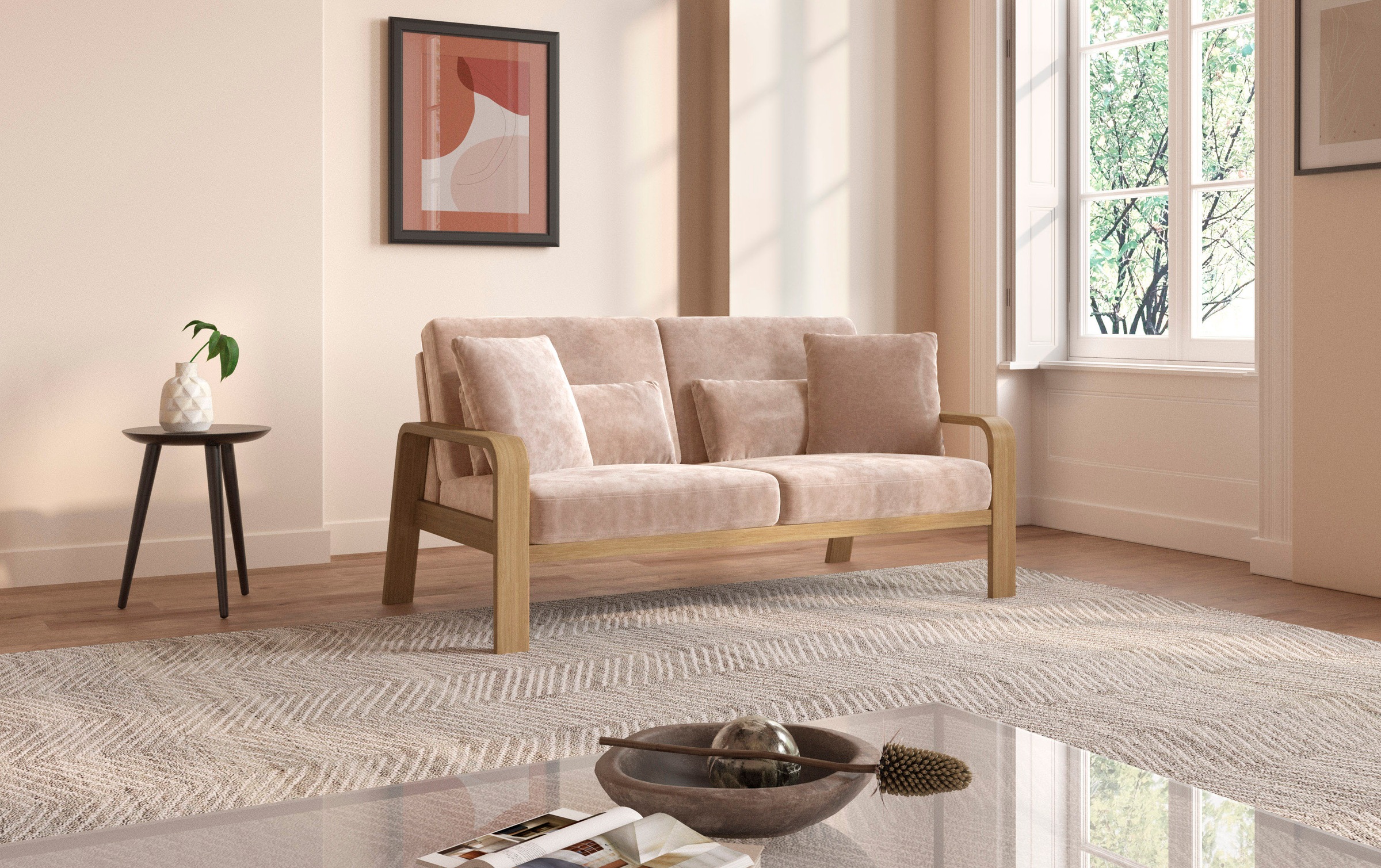 sit&more 2,5-Sitzer "Kolding" Armlehnen aus eichefarbigem Buchenholz, versc günstig online kaufen