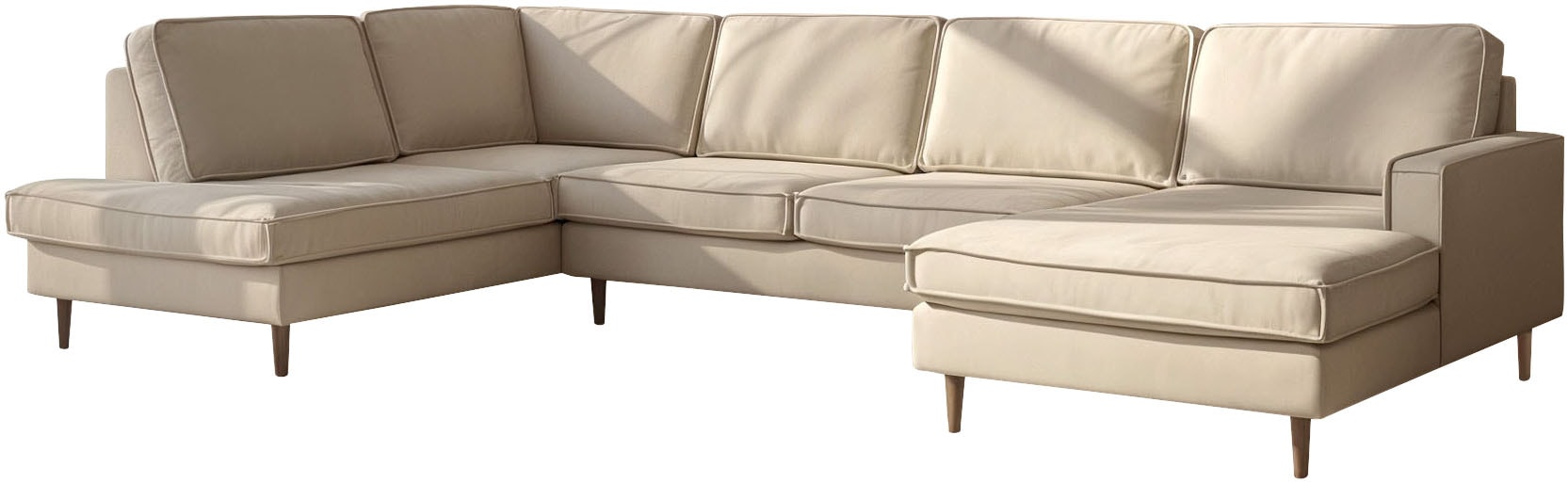 Home affaire Wohnlandschaft »Pinto Skandi, 350 cm, U-Form, XXL, mit Ottomanen« mit Keder, Massivholzfüße Eiche geräuchert, Wellenunterfederung