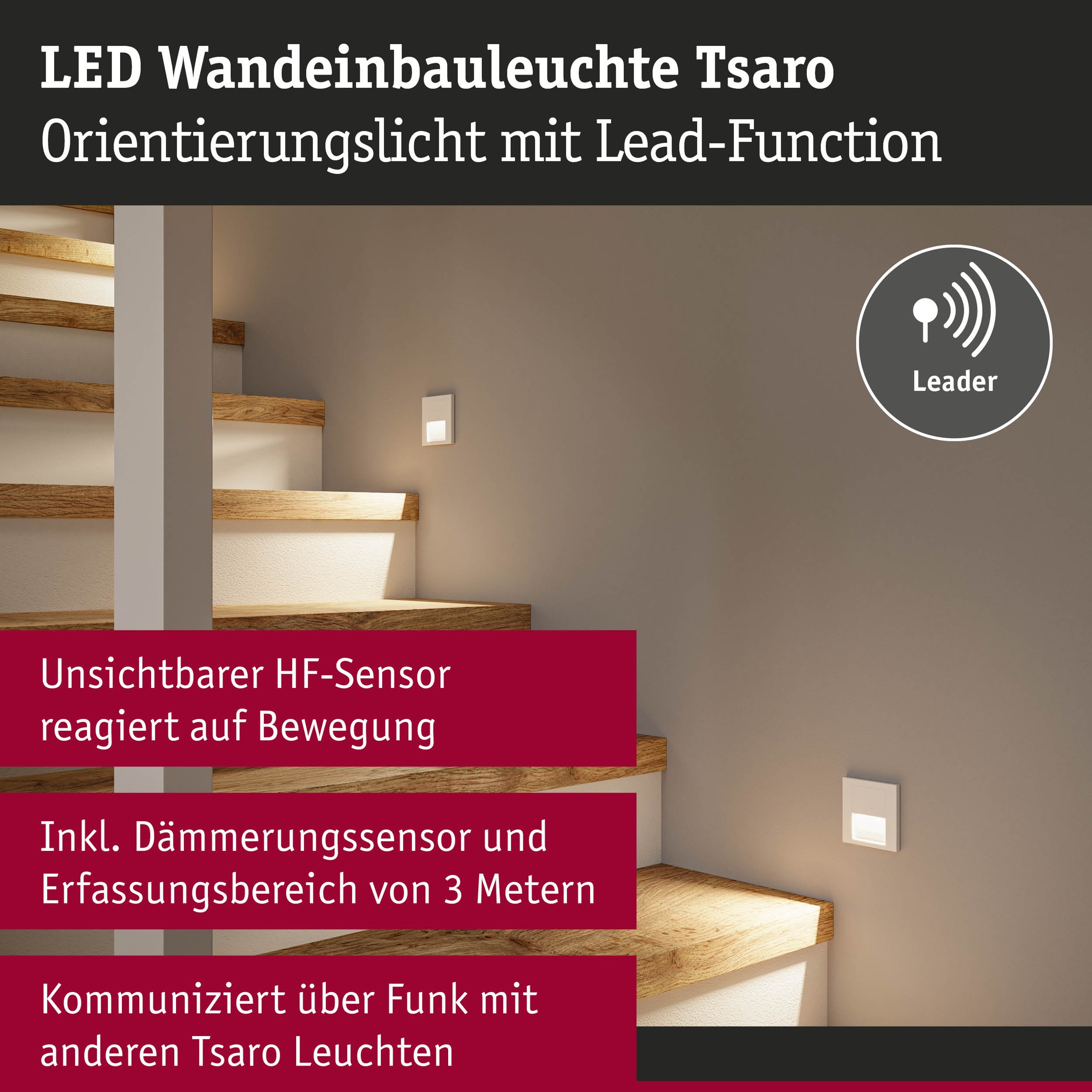 Paulmann LED Einbauleuchte »LED Wandeinbauleuchte Tsaro eckig 80x36mm«, 1 flammig