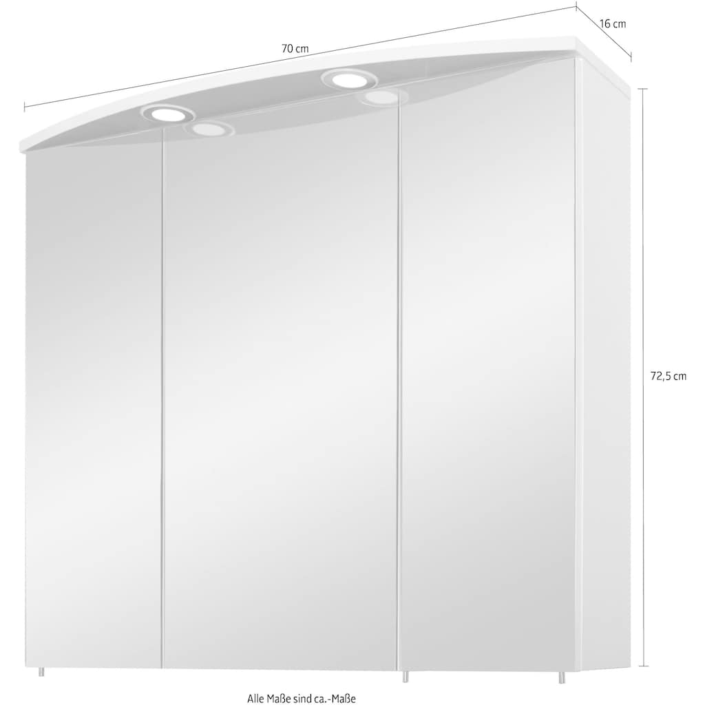 Schildmeyer Spiegelschrank »Verona«, Breite 70 cm, 3-türig, 2 LED-Einbaustrahler, Schalter-/Steckdosenbox, Glaseinlegeböden, Made in Germany