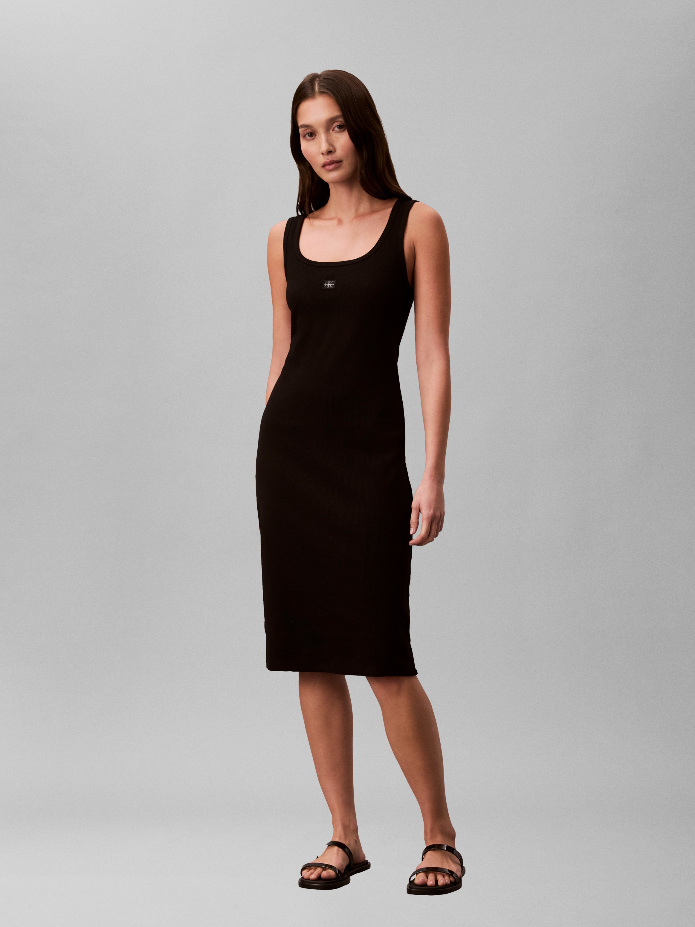 Calvin Klein Jeans Minikleid »BABY RIB WOVEN LABEL« Ohne Tasche Figurbetonte Passform mit Rundhalsausschnitt