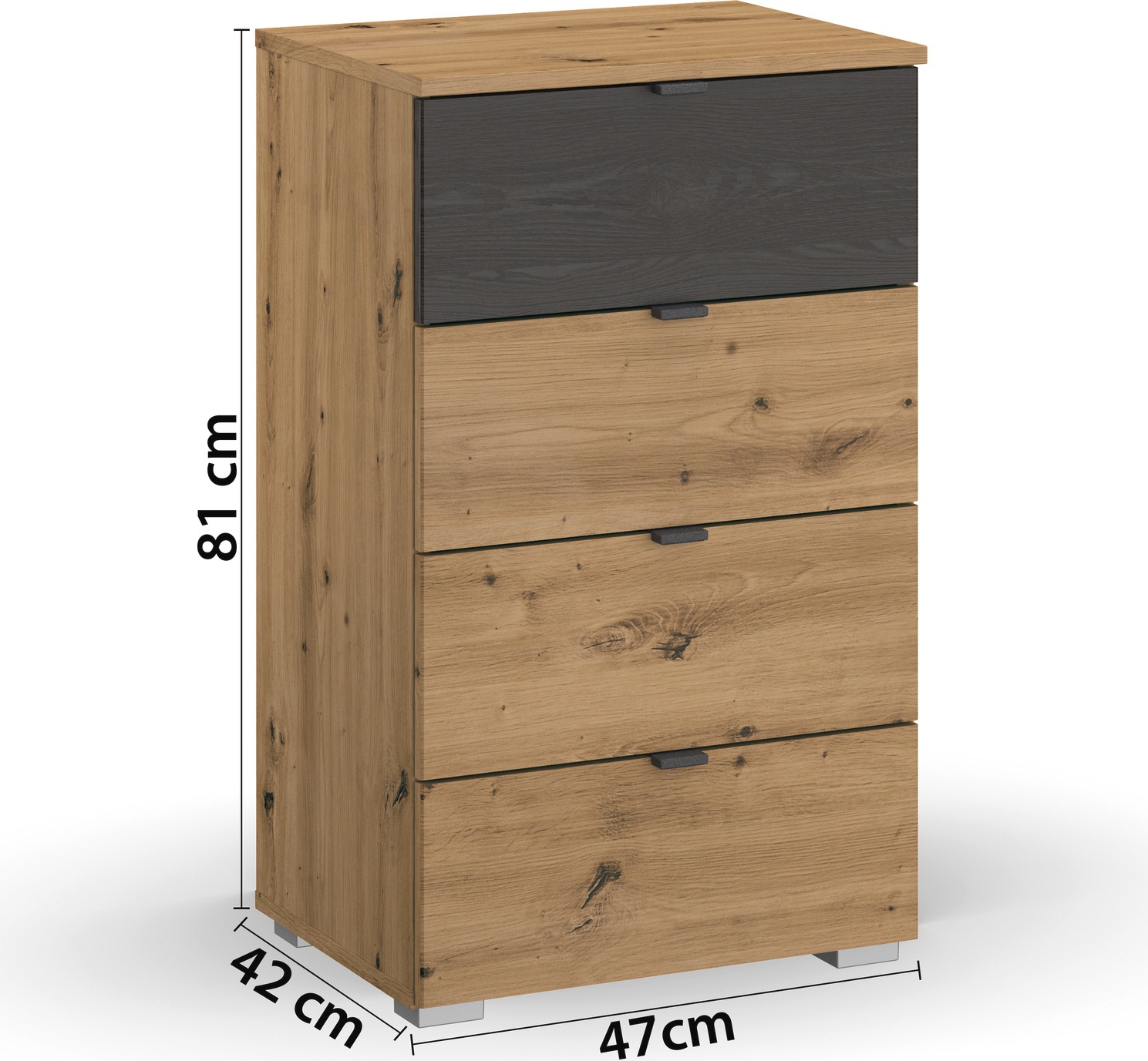 rauch Schubkastenkommode »Kommode Sideboard Schubladenkommode APOLLON«, mit 4 Schubladen, 1 Schublade in Absetzung Black oak MADE IN GERMANY