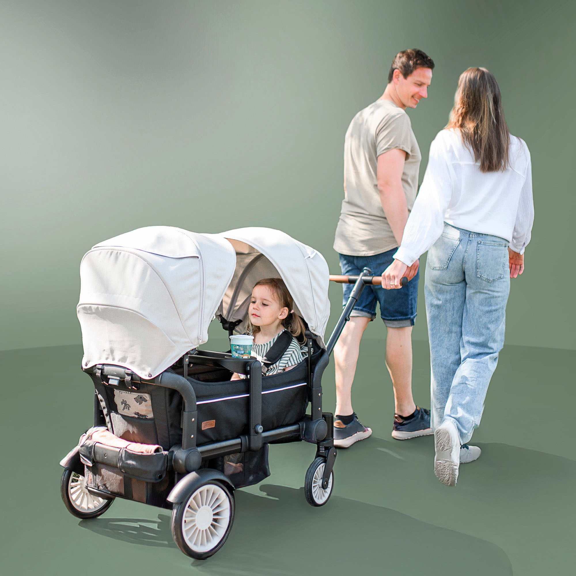 BabyGo Bollerwagen »Cozy Rider«, (Set, 7 tlg., inkl. 2x Sonnenschutz, Tisch, Moskito- u. Regenschutz, Flaschenhalter), klein zusammenfaltbar