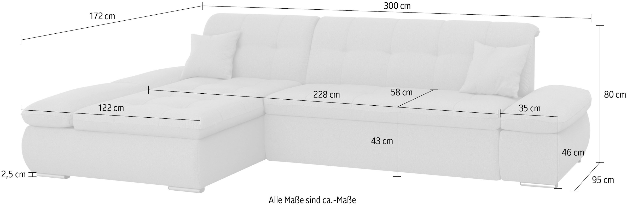 DOMO collection Ecksofa »Moric Luxus - B/T/H 300/172/80 cm, XXL-Format«, L-Form, 140kg Belastung/Sitz, in Cord, Chenille, Kunstleder