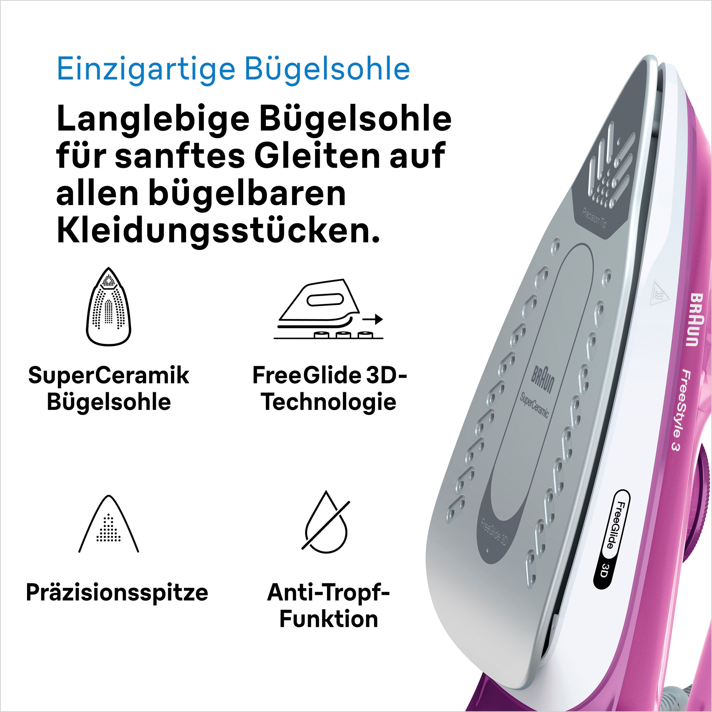 Braun Dampfbügeleisen »Braun FreeStyle 3 FI 3124 PU Dampfbügeleisen Weiß/Li günstig online kaufen