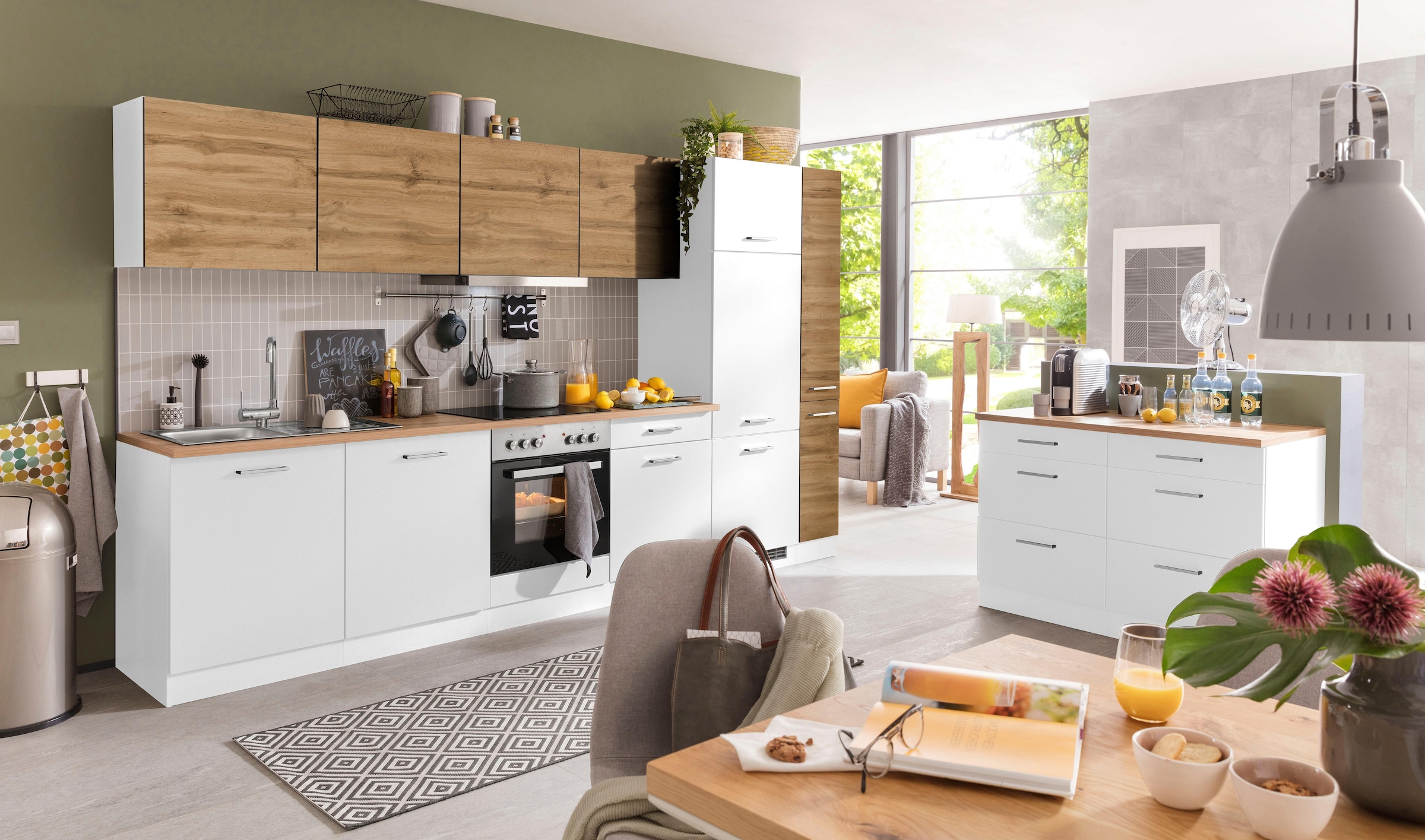 KOCHSTATION Küchenzeile »KS-Kehl«, mit E-Geräten, Breite 330 cm, inkl. Kühlschrank