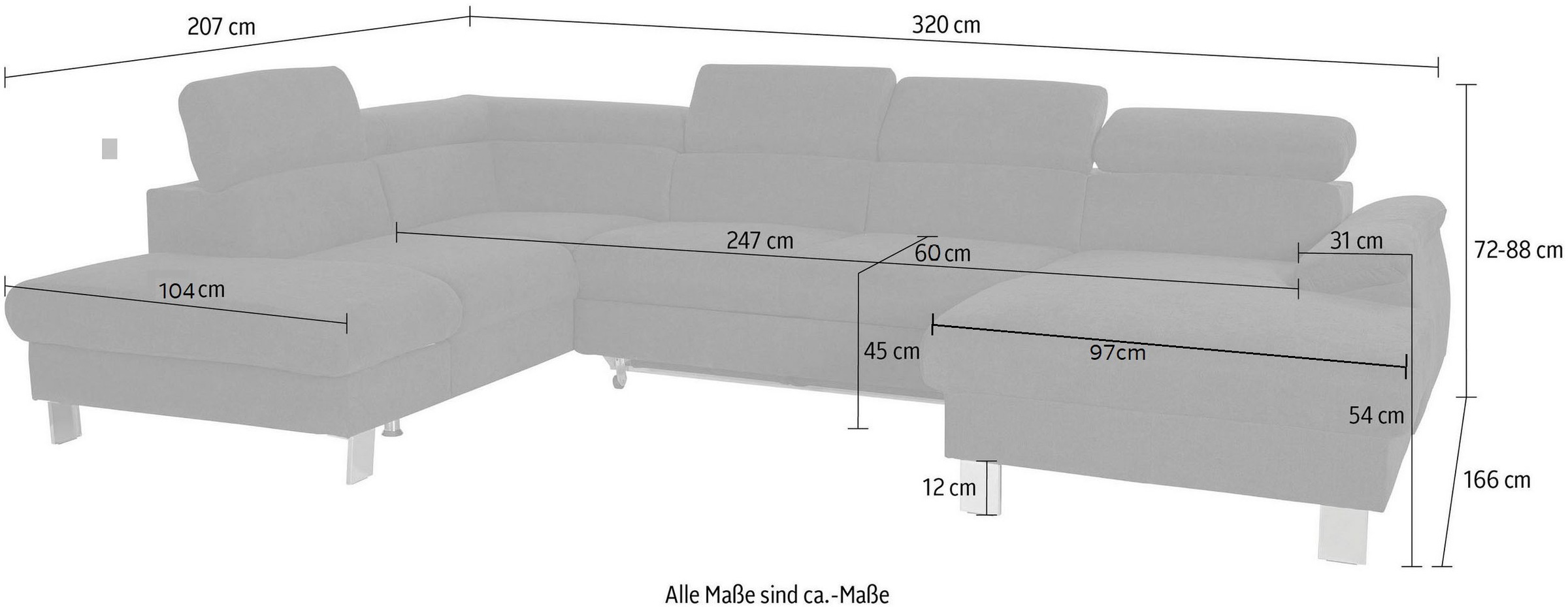 COTTA Wohnlandschaft »Komaris U-Form mit Kopfteilverstellung«, wahlweise mit Bettfunktion, Bettkasten & Beleuchtung