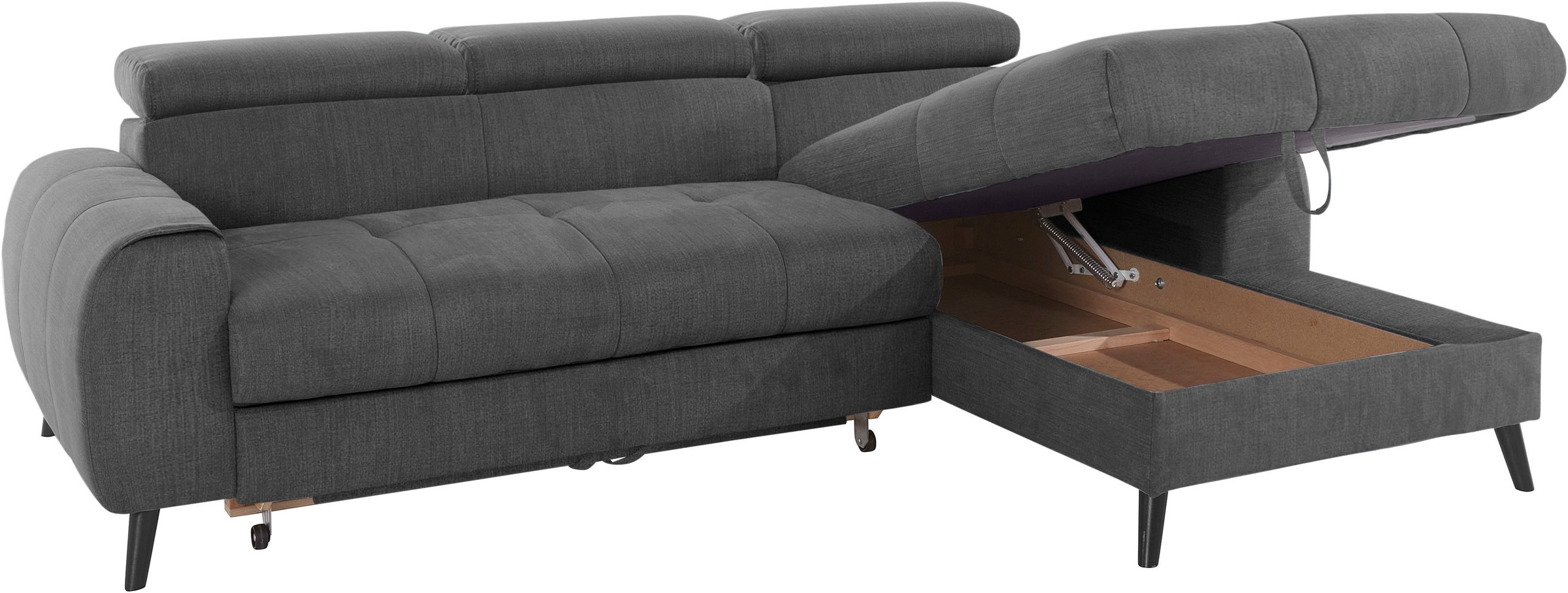 COTTA Ecksofa »Mia L-Form mit 3 Zierkissen«, wahlweise mit Bettfunktion, Bettkasten, Beleuchtung & Wireless-Charger