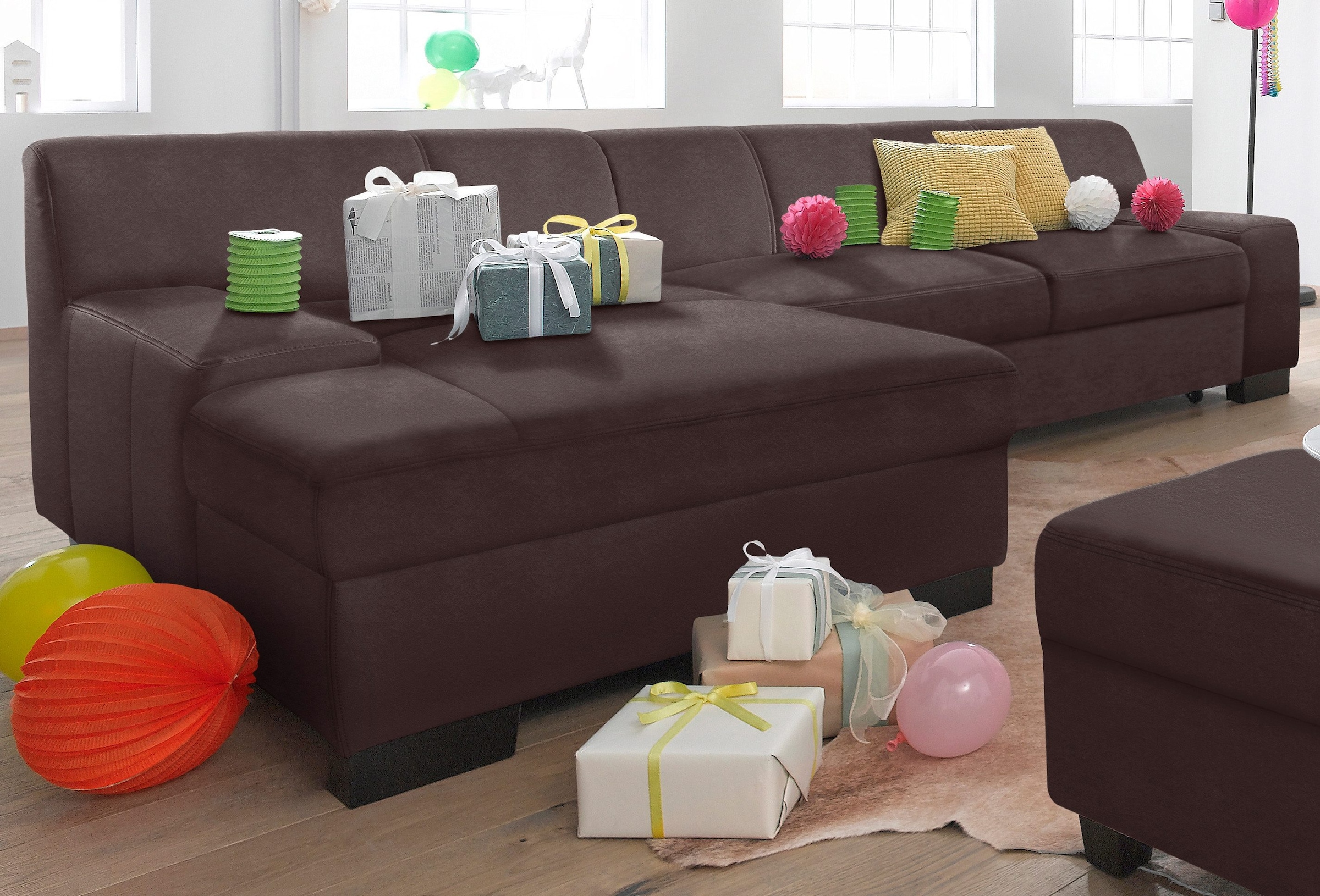 DOMO collection Ecksofa »Norma, elegant und modern, mit flachen Armlehnen, günstig online kaufen
