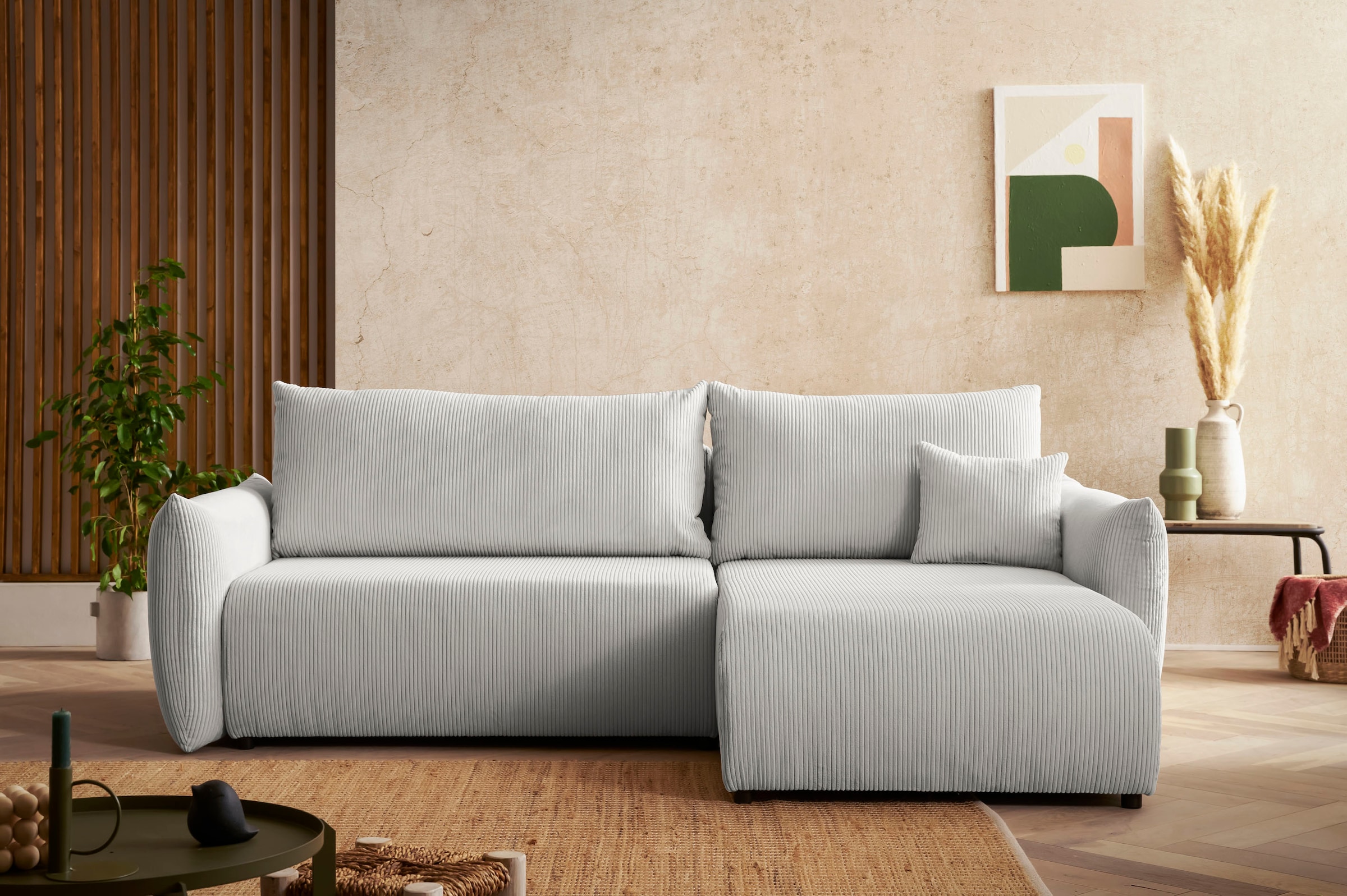 INOSIGN Ecksofa »MAVAS Schlafsofa mit Bettkasten, L-Form,«, ca.257/127cm (Liegefläche 212/145 cm), Cord, Chenille, Struktur