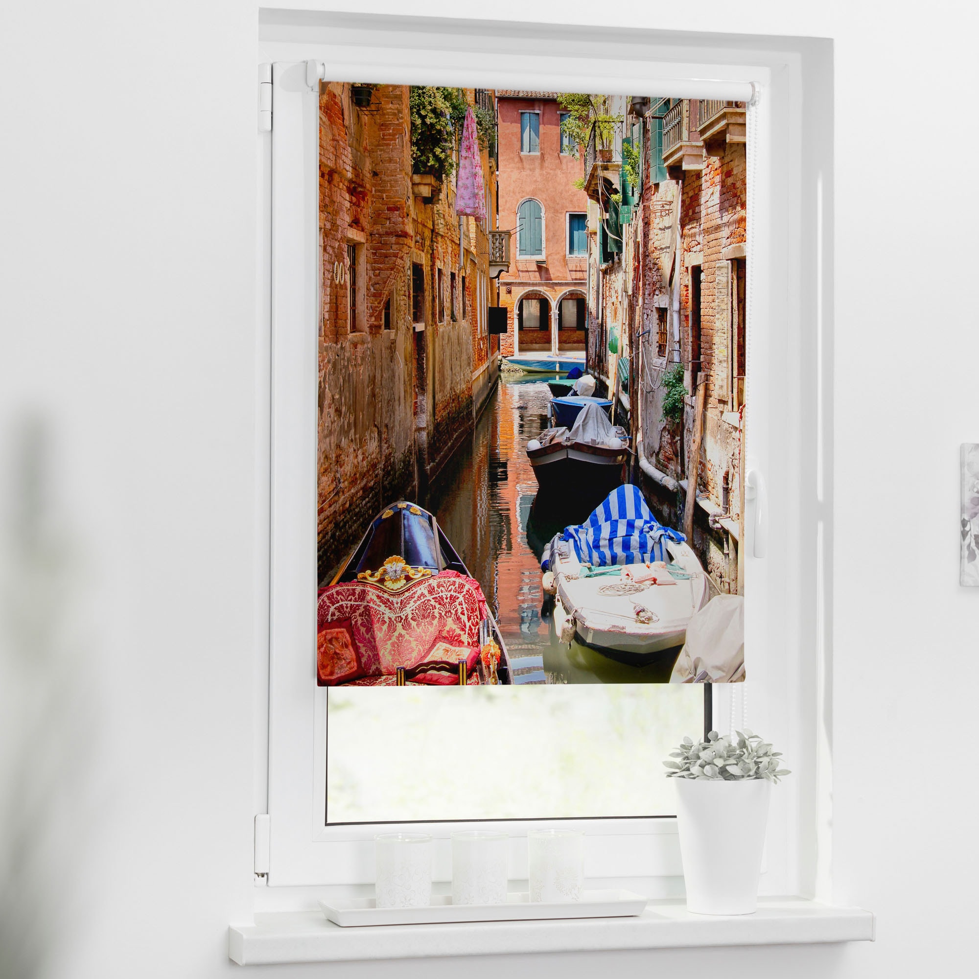 schnell Venedig bedruckt freihängend, LICHTBLICK Lichtschutz, bequem Motiv ohne bestellen Gondola«, Seitenzugrollo »Klemmfix ORIGINAL Bohren, und