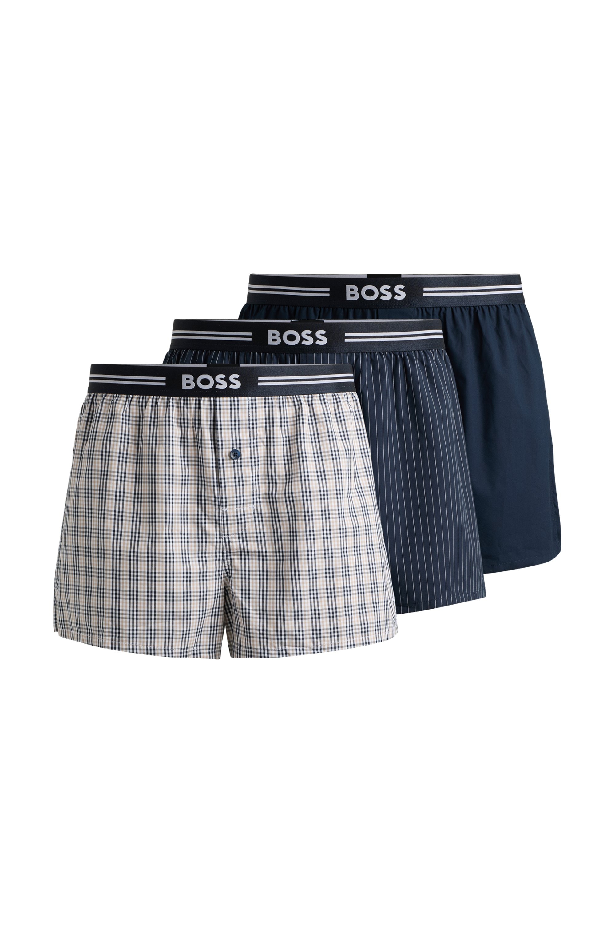 BOSS Boxershorts »3P Woven Boxer«, (Packung, 3 St., 3er Pack), mit Eingriff mit Knopf