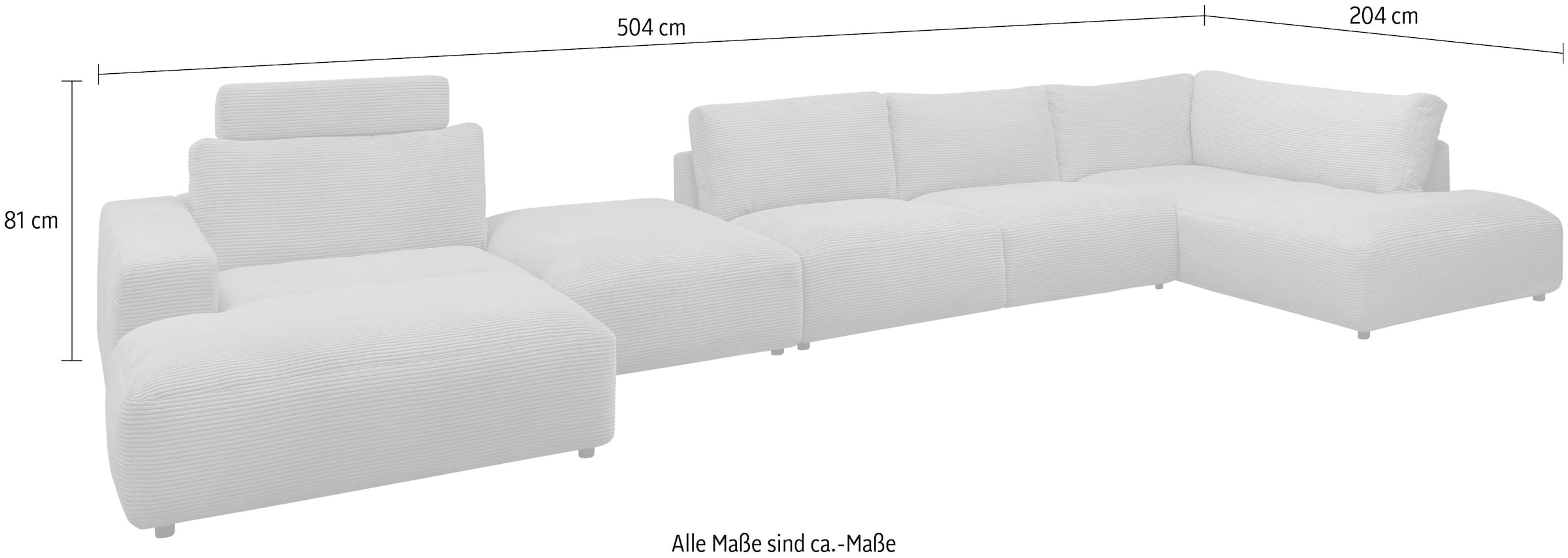 Musterring Wohnlandschaft »Lucia U-Form«, Cord-Bezug, inklusive Kopfstütze, Gesamtbreite 524 cm