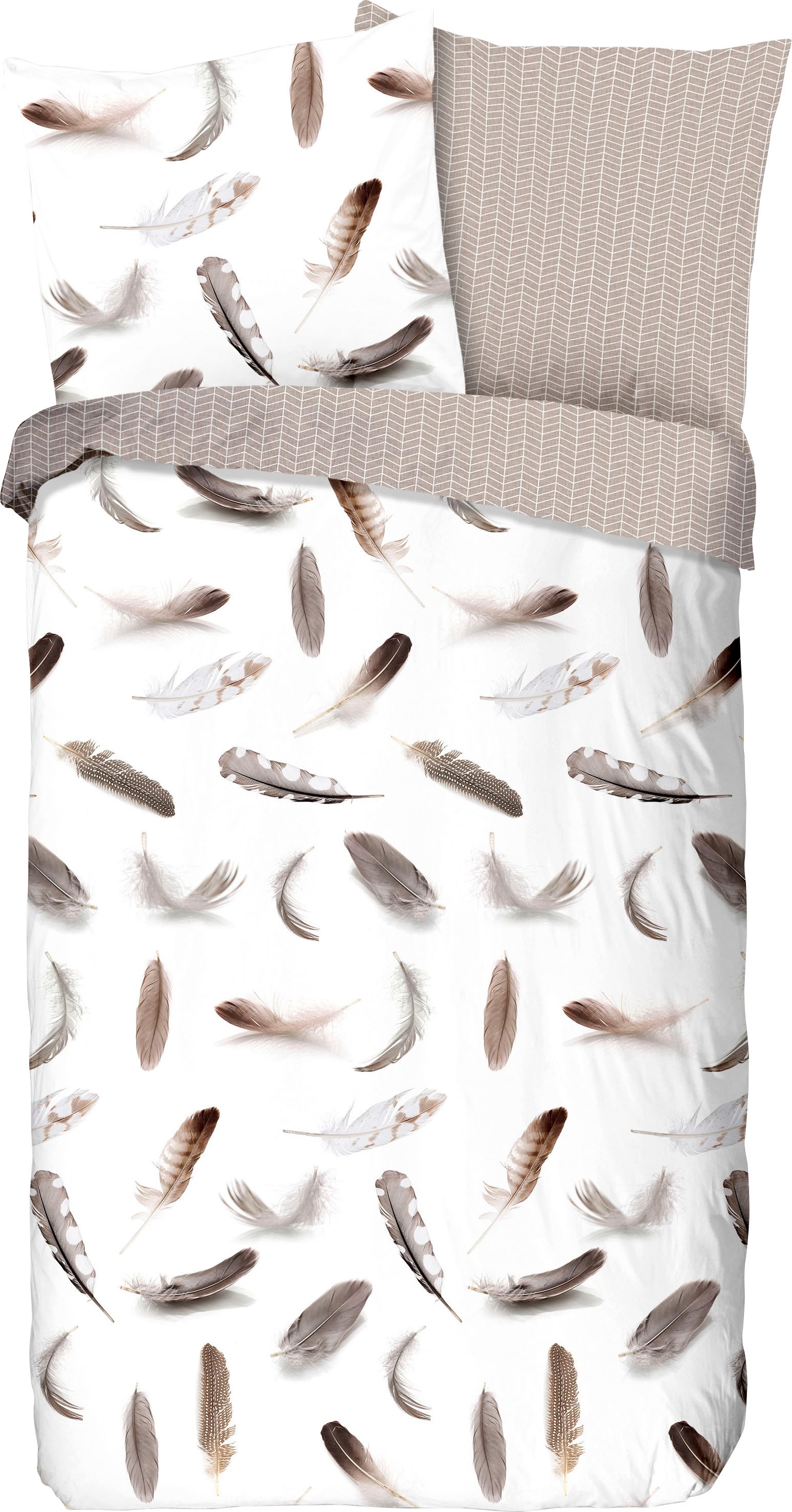 good morning Wendebettwäsche »Feathers«, Biber, 135x200, Warm, Weich, Wendeoptik, Reißverschluss, Federn, Weiß