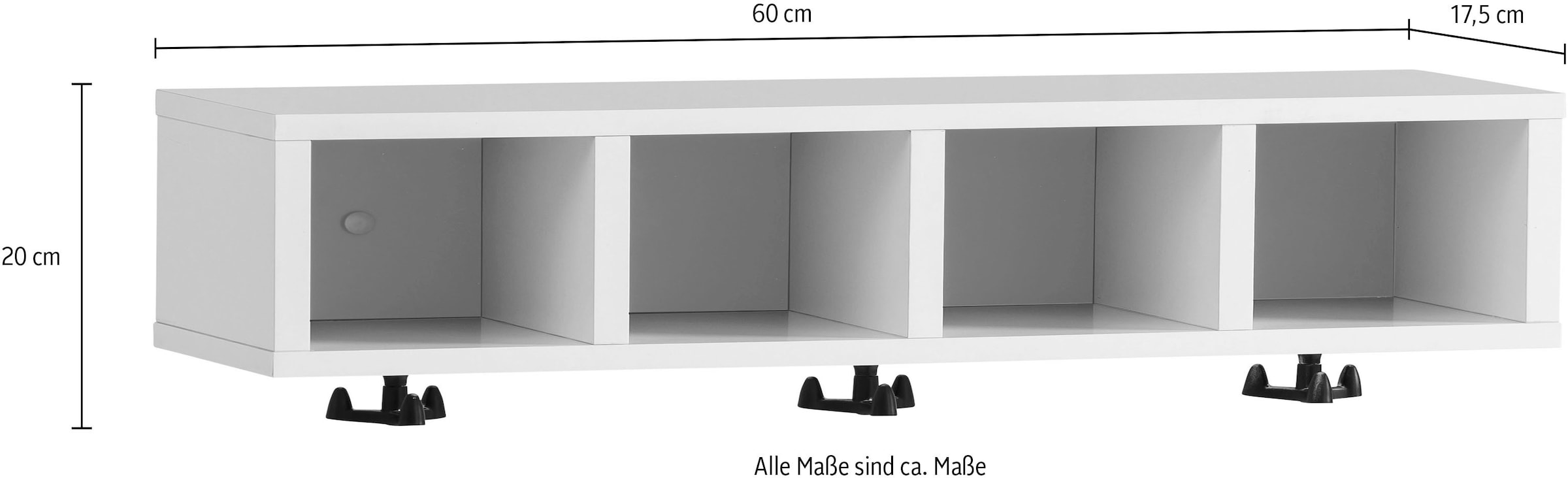 Schildmeyer Wandregal »Balto, 59 cm«, Vier offene Fächer, Kleiderhaken aus Metall