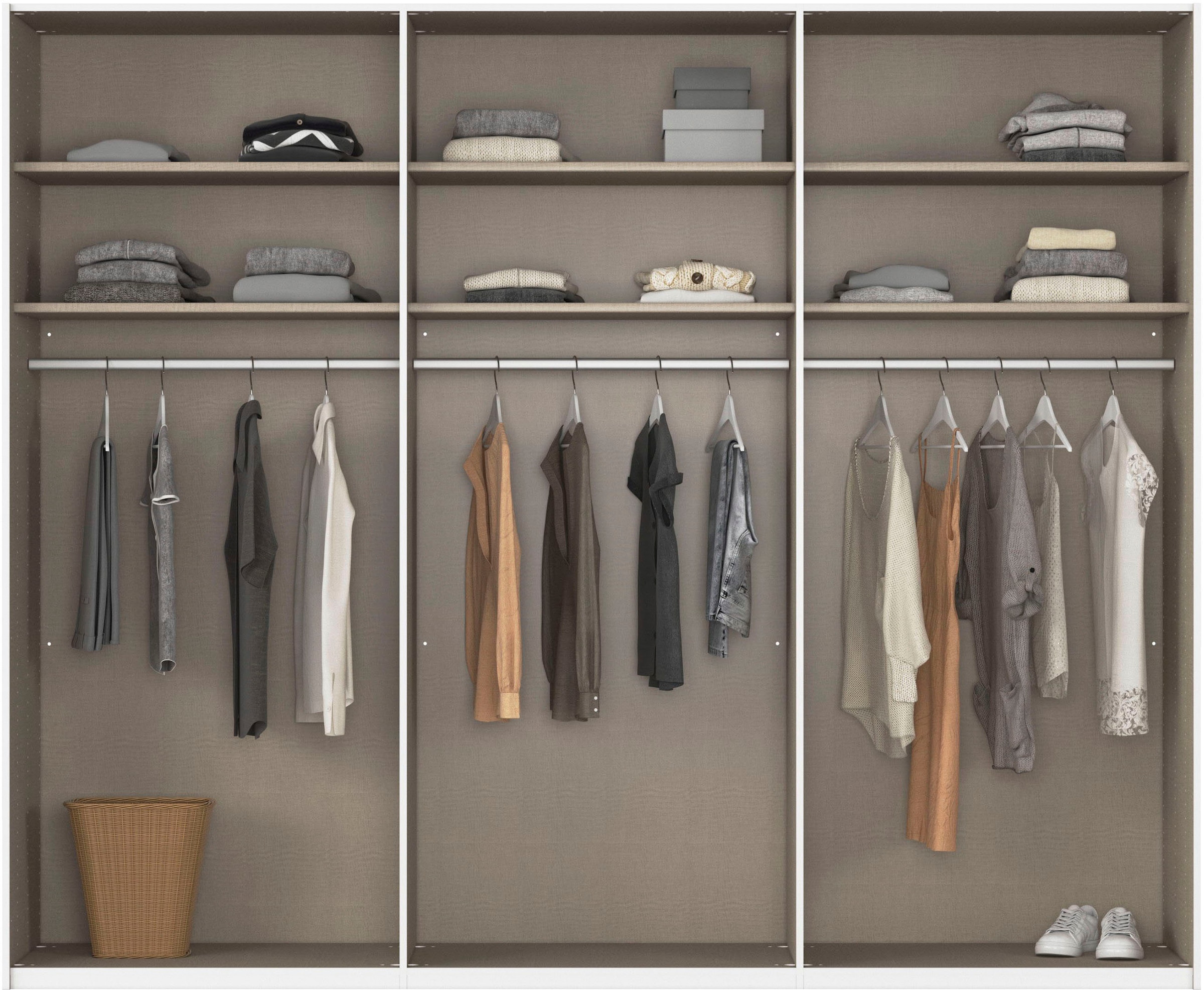 rauch Schwebetürenschrank »Kleiderschrank Schrank Garderobe Schlafzimmerschrank SCALE-DUO«, edle zweigeteilte Türen und 3 Zierleisten MADE IN GERMANY