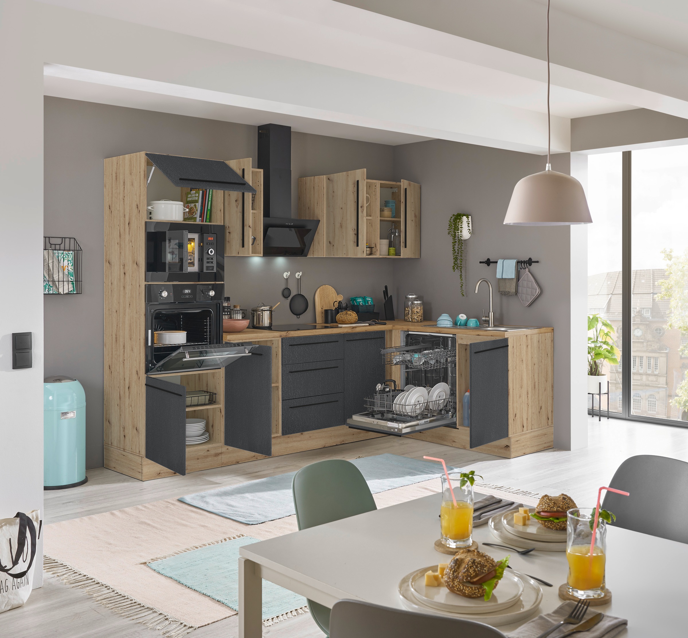 KOCHSTATION Winkelküche »Florida, Stellbreite 280x165 cm«, wahlweise mit E-Geräten, mit Softclose für Türen und Schubkästen