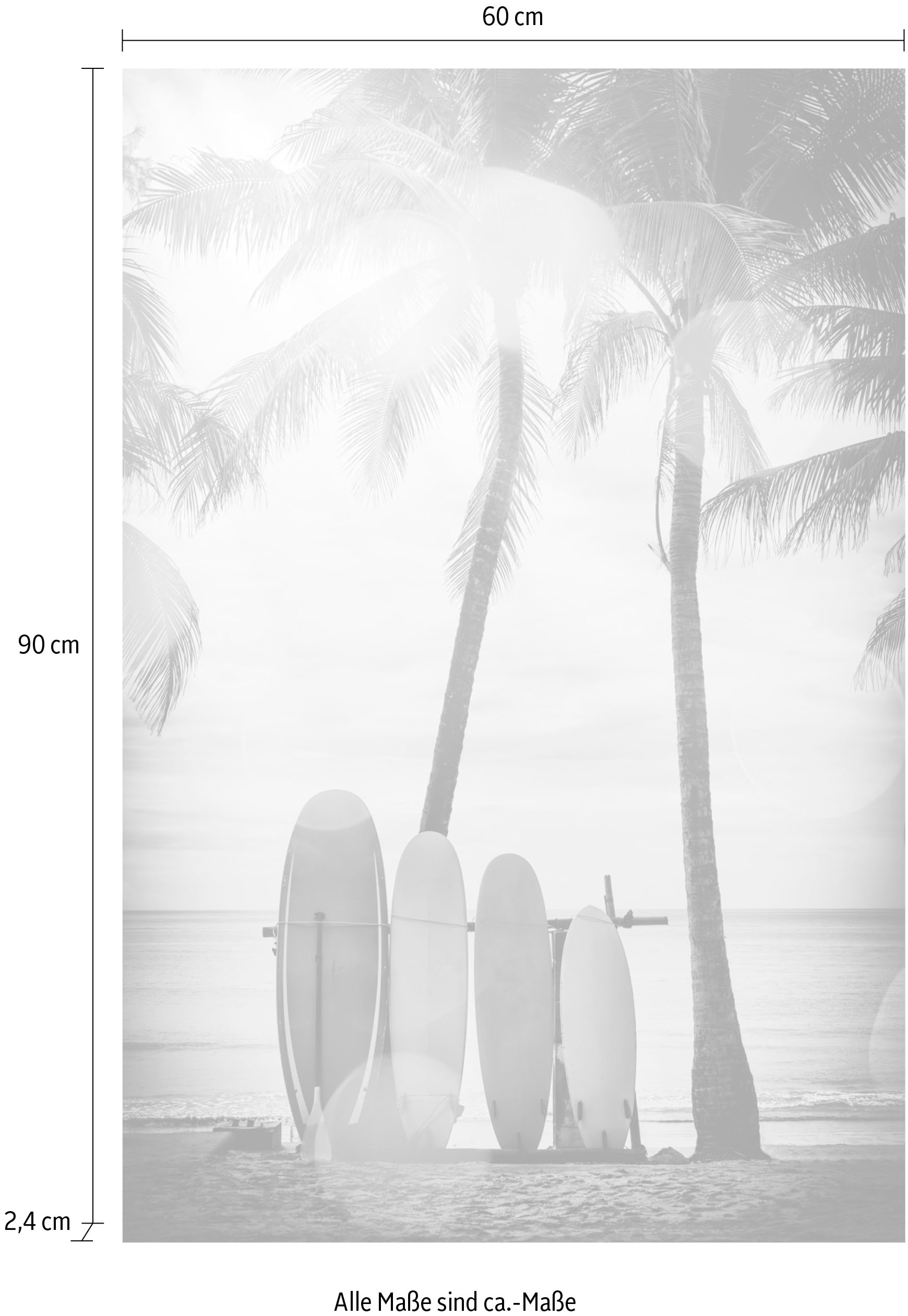 queence Acrylglasbild »Surfboards« Kunst | Palmen | Schwarz-Weiß | Strand | Strandbilder Fine Art-Print in Galeriequalität