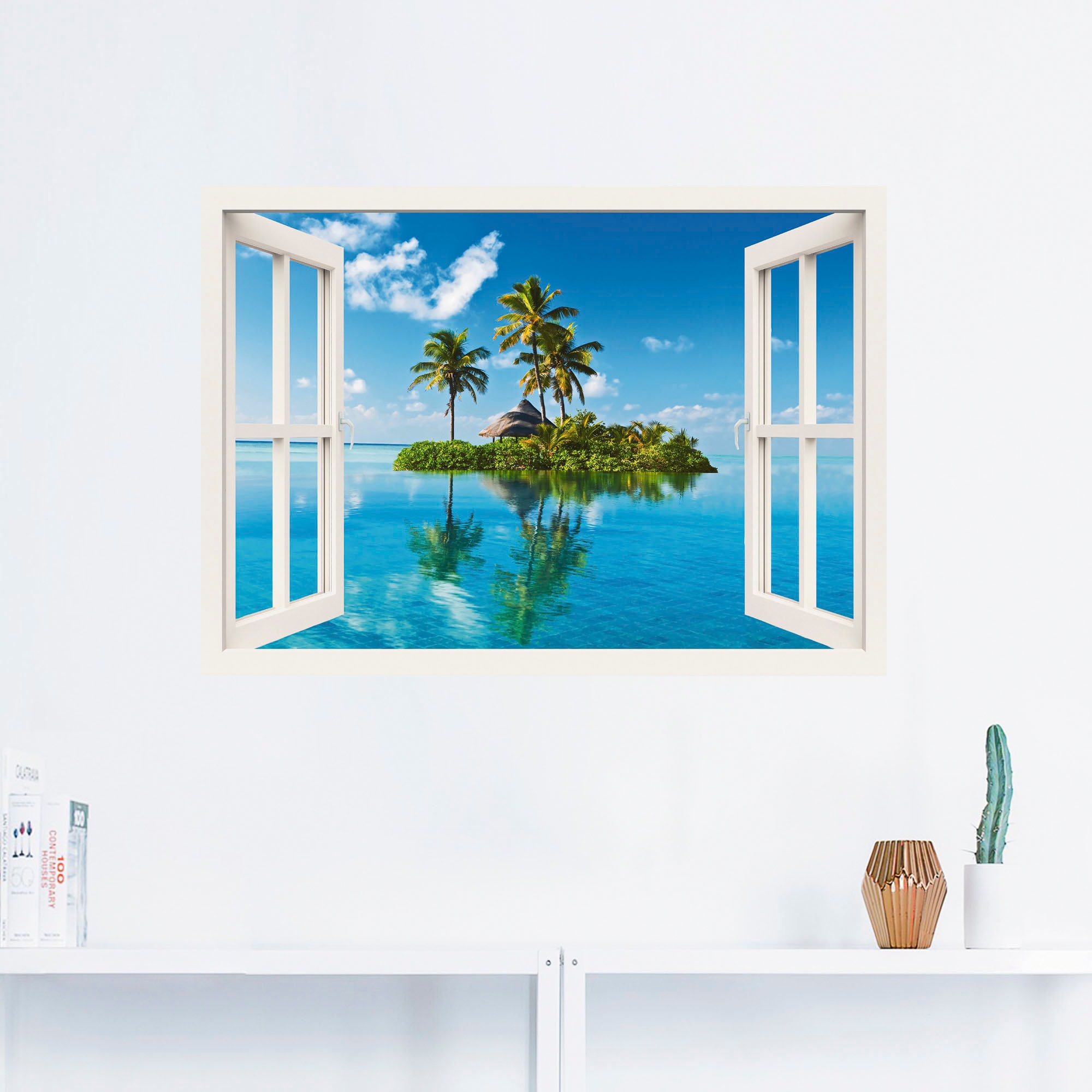 Artland Wandbild "Fensterblick Insel Palmen Meer", Fensterblick, (1 St.), a günstig online kaufen