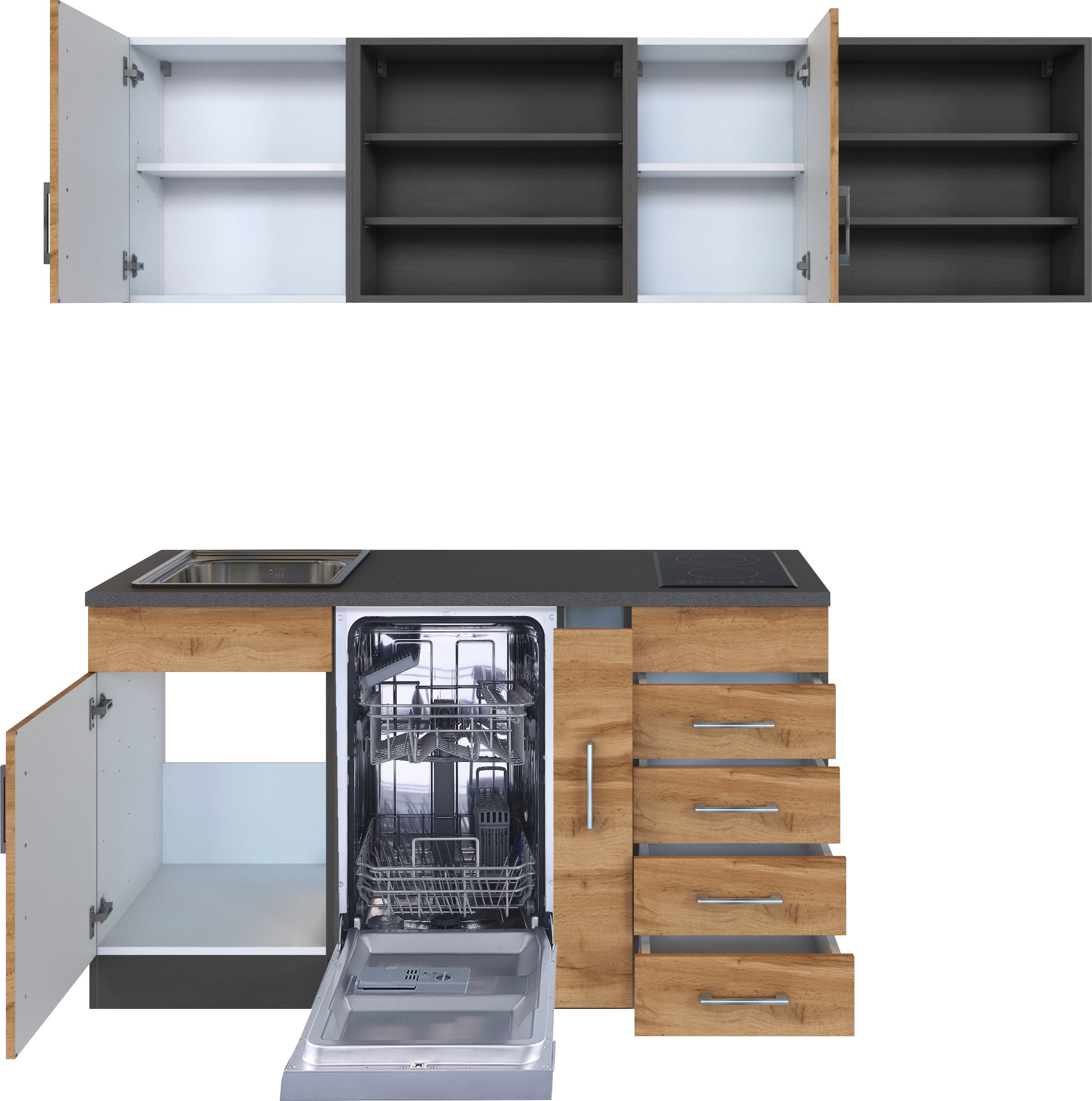 KOCHSTATION Küche »KS-Mali«, Stellbreite 210/110 cm, mit E-Geräten