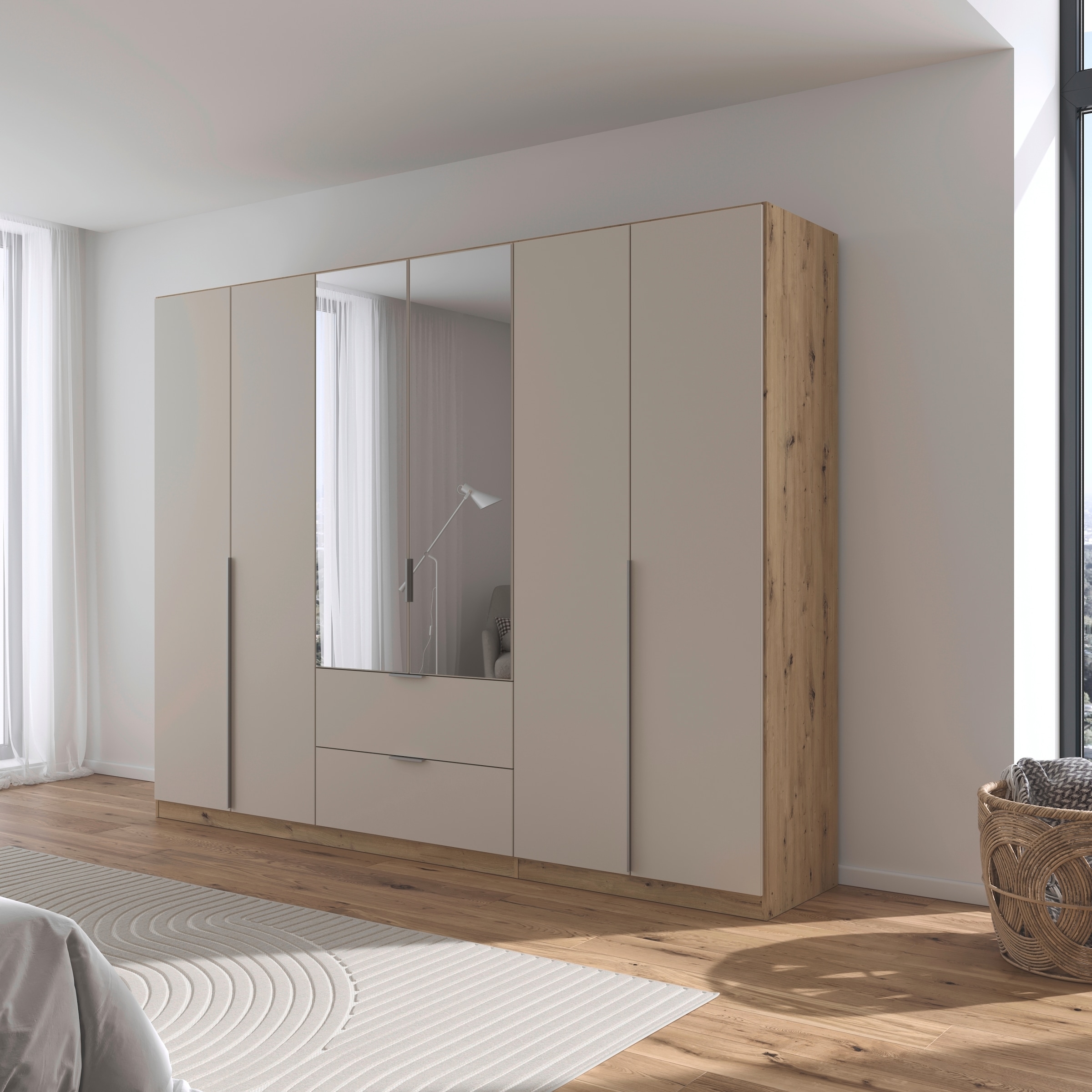 rauch Drehtürenschrank »Kleiderschrank Schrank Garderobe AGORDO mit Dekor- oder Hochglanzfront«, (in zwei Griff-Farben mit Dekor- oder Hochglanzfront), mit Außenschubkästen, in 6 Breiten und 2 Höhen MADE IN GERMANY