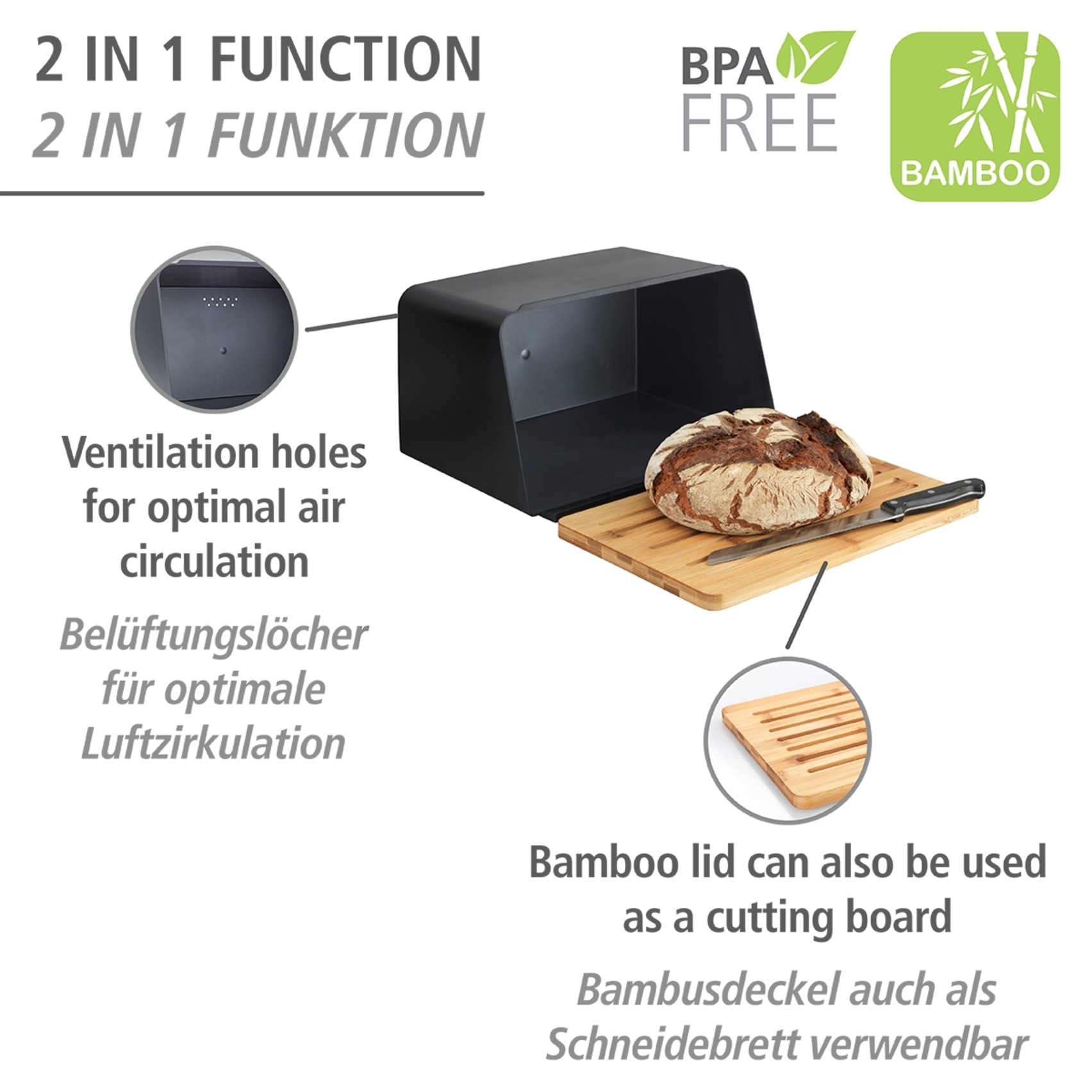 WENKO Brotkasten »Modell Kubo«, (1 tlg.), moderne Brotbox mit integriertem günstig online kaufen