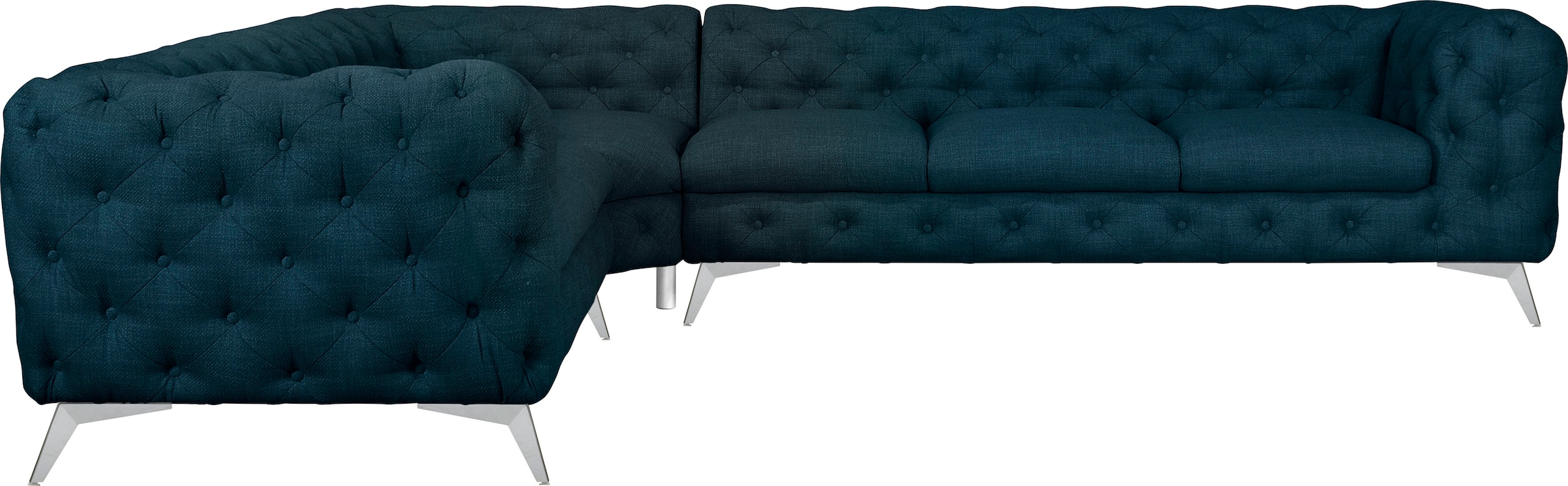 Leonique Chesterfield-Sofa »Ecksofa GLYNIS L-Form mit Wellenunterfederung, Maße B/T/H 323/264/75cm«, aufwändige Knopfheftung, moderne Chesterfield Optik, Fußfarbe wählbar