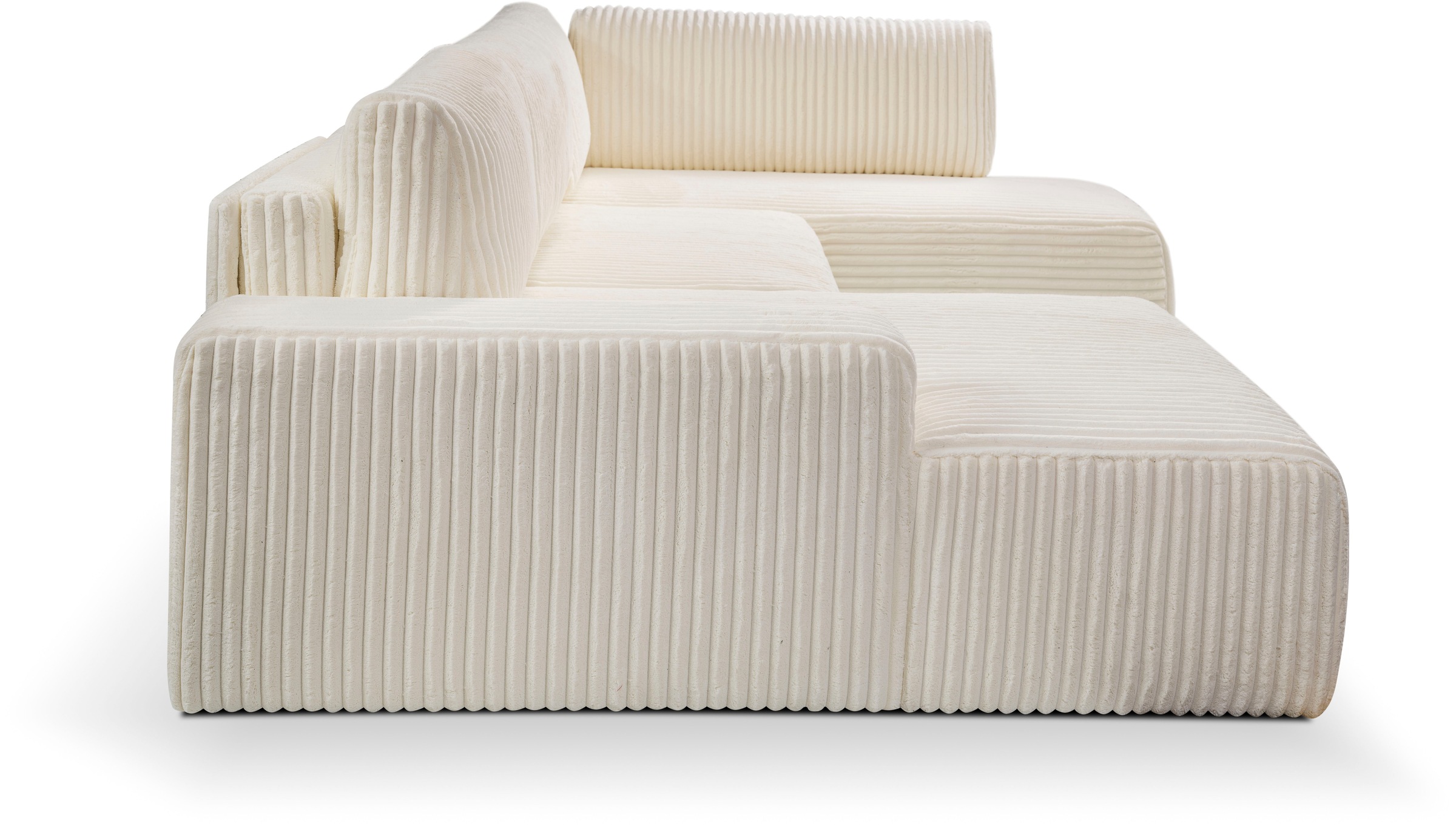 WERK2 Wohnlandschaft »Rotterdam-U, U-Form, in kuschelweichem Cord oder Breitcord«, Design Sofa mit Schlaffunktion & Bettkasten, Breitcord, Creme