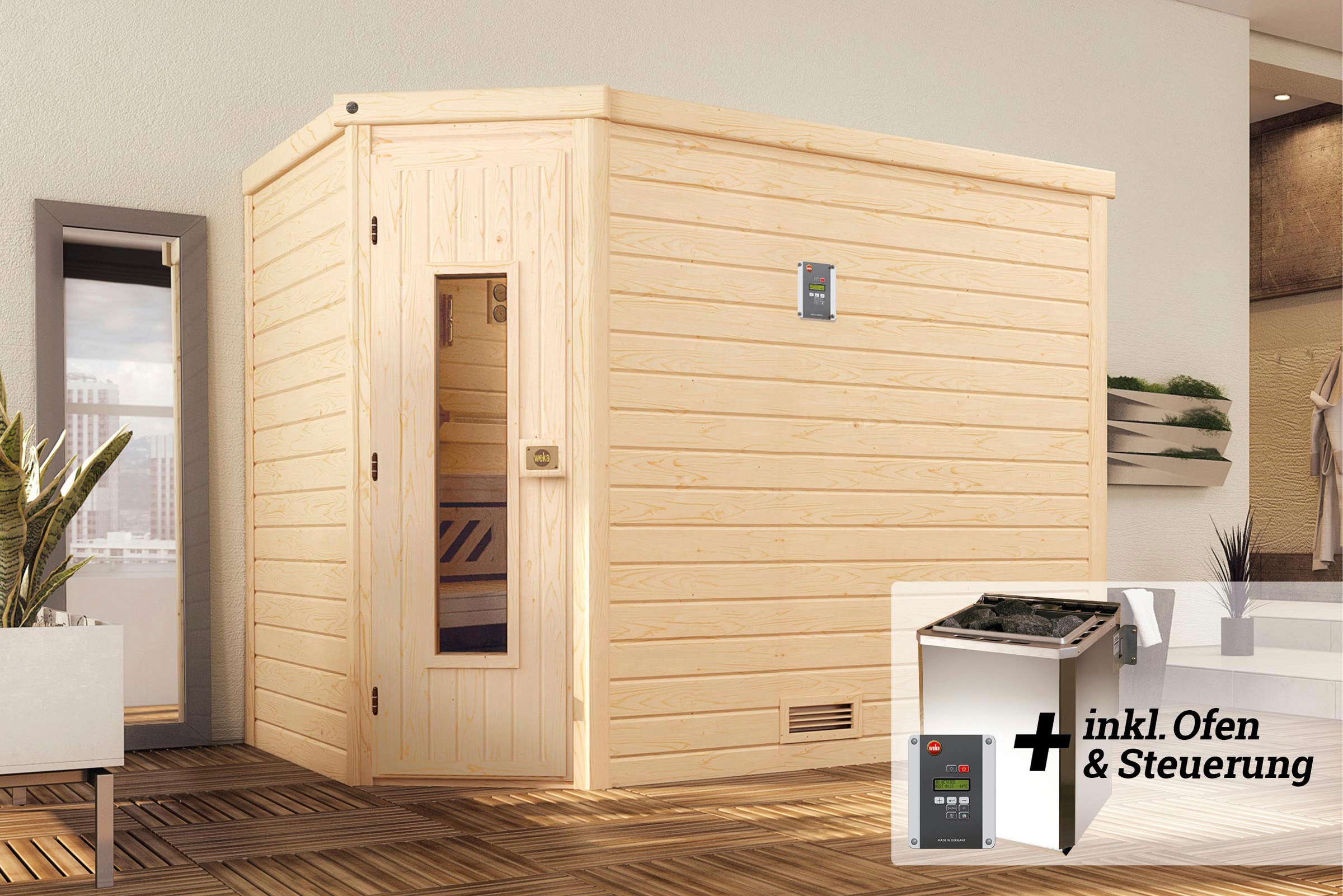 weka Sauna »Turku« Set,  7,5 kW Bio-Ofen mit digitaler Steuerung