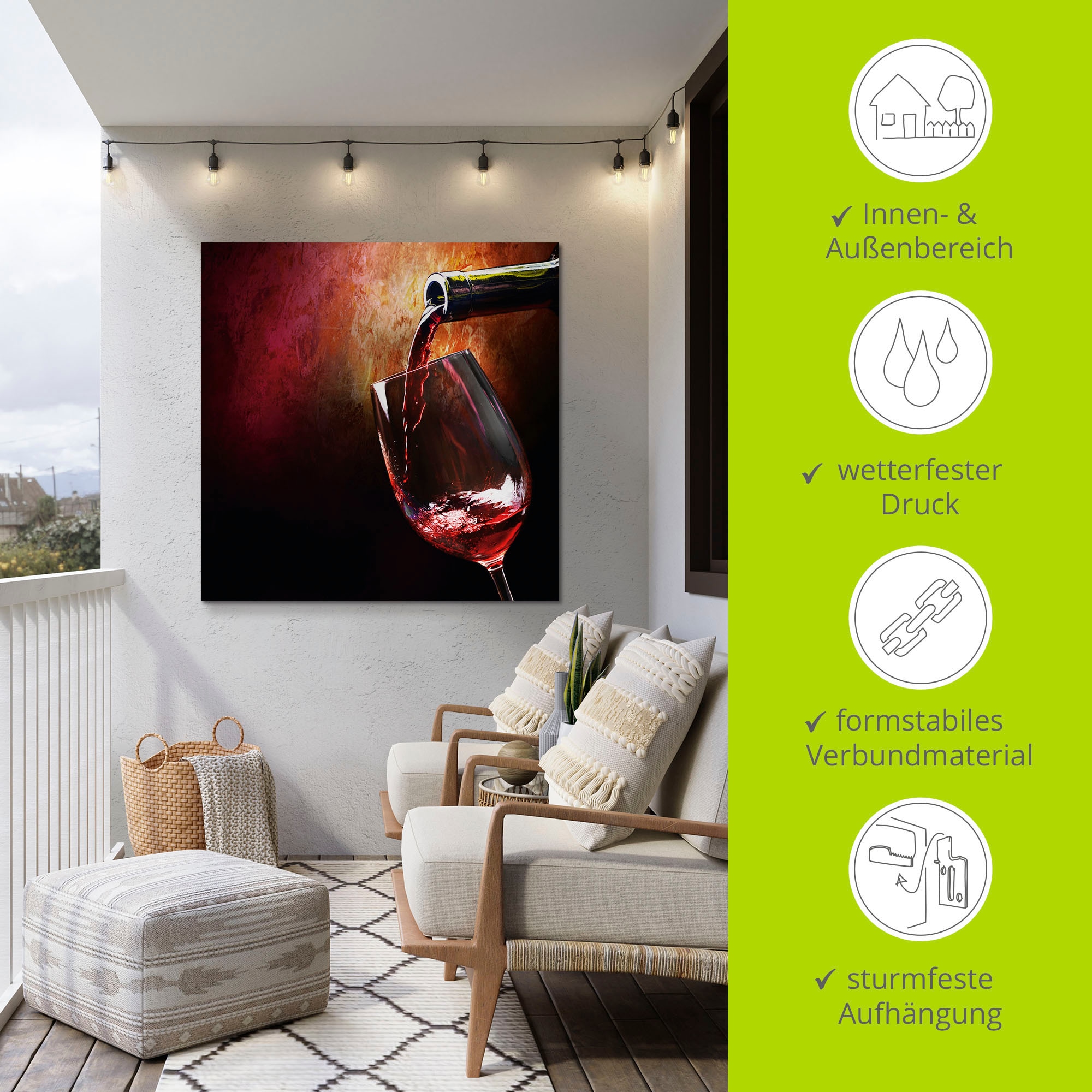 Artland Wandbild »Wein - Rotwein«, Getränke, (1 St.), als Alubild, Outdoorbild, Leinwandbild, Poster, Wandaufkleber
