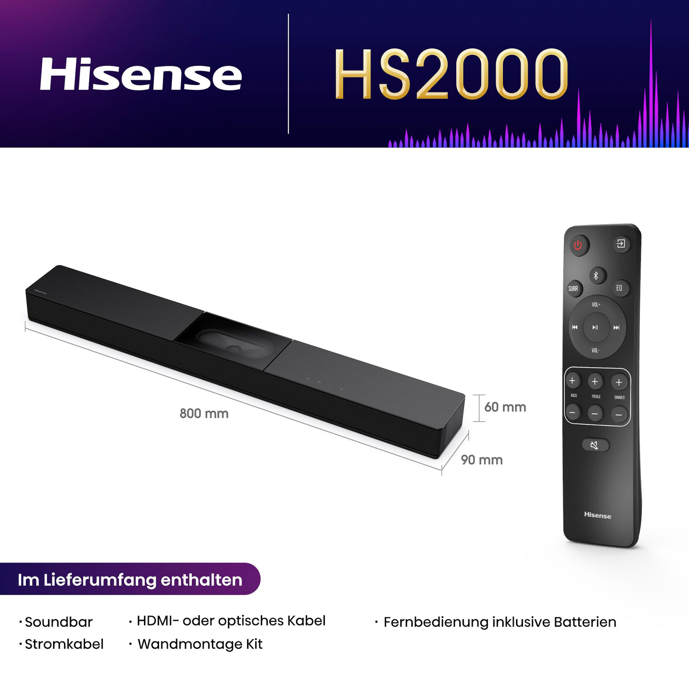 Hisense Mini-LED-Fernseher »55E8S« 139 cm/55 ″ Smart-TV inkl. HS2000 Soundbar im Wert von UVP €129