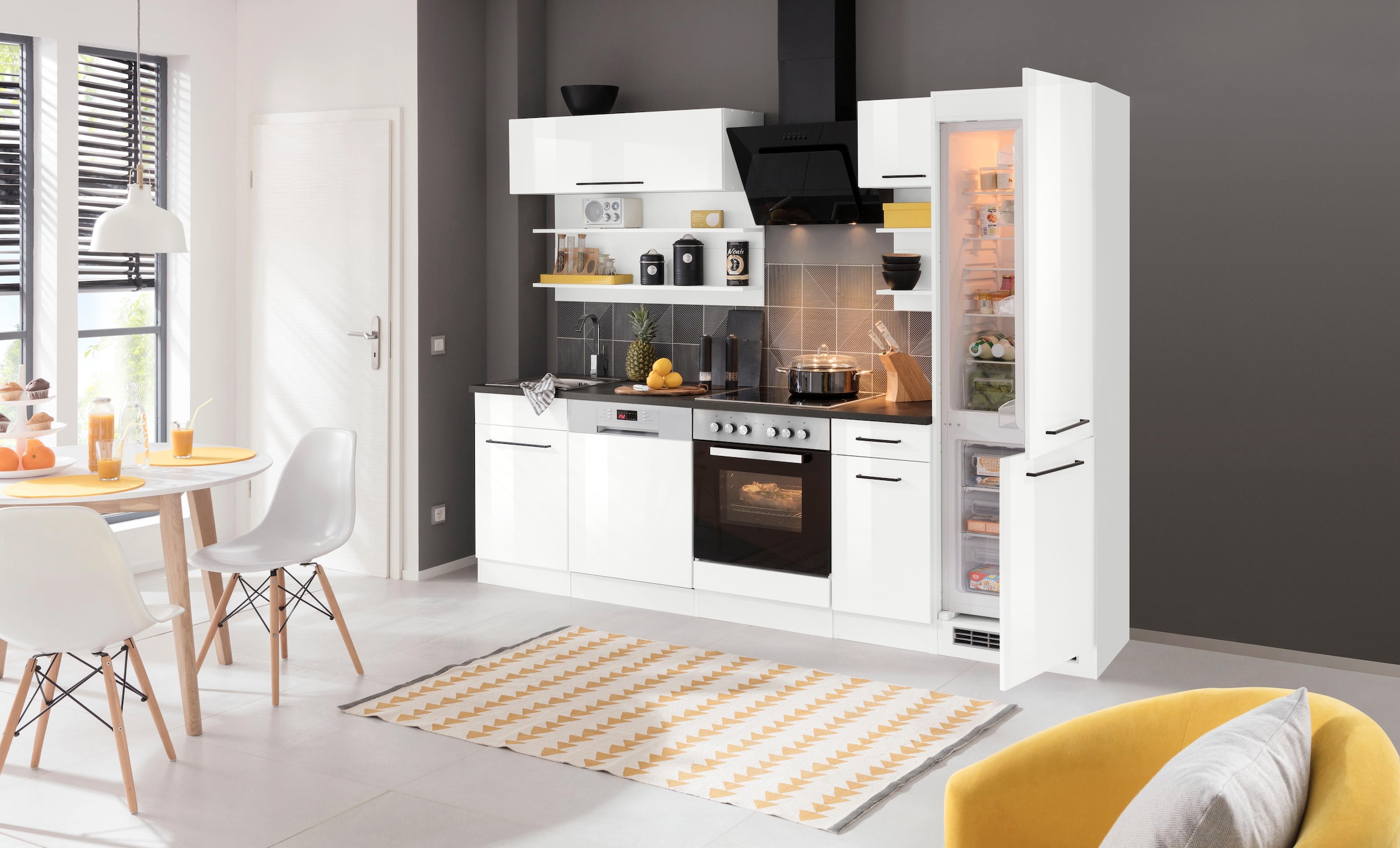KOCHSTATION Küchenzeile »KS-Tulsa«, ohne E-Geräte, Breite 270 cm, schwarze Metallgriffe, MDF Fronten