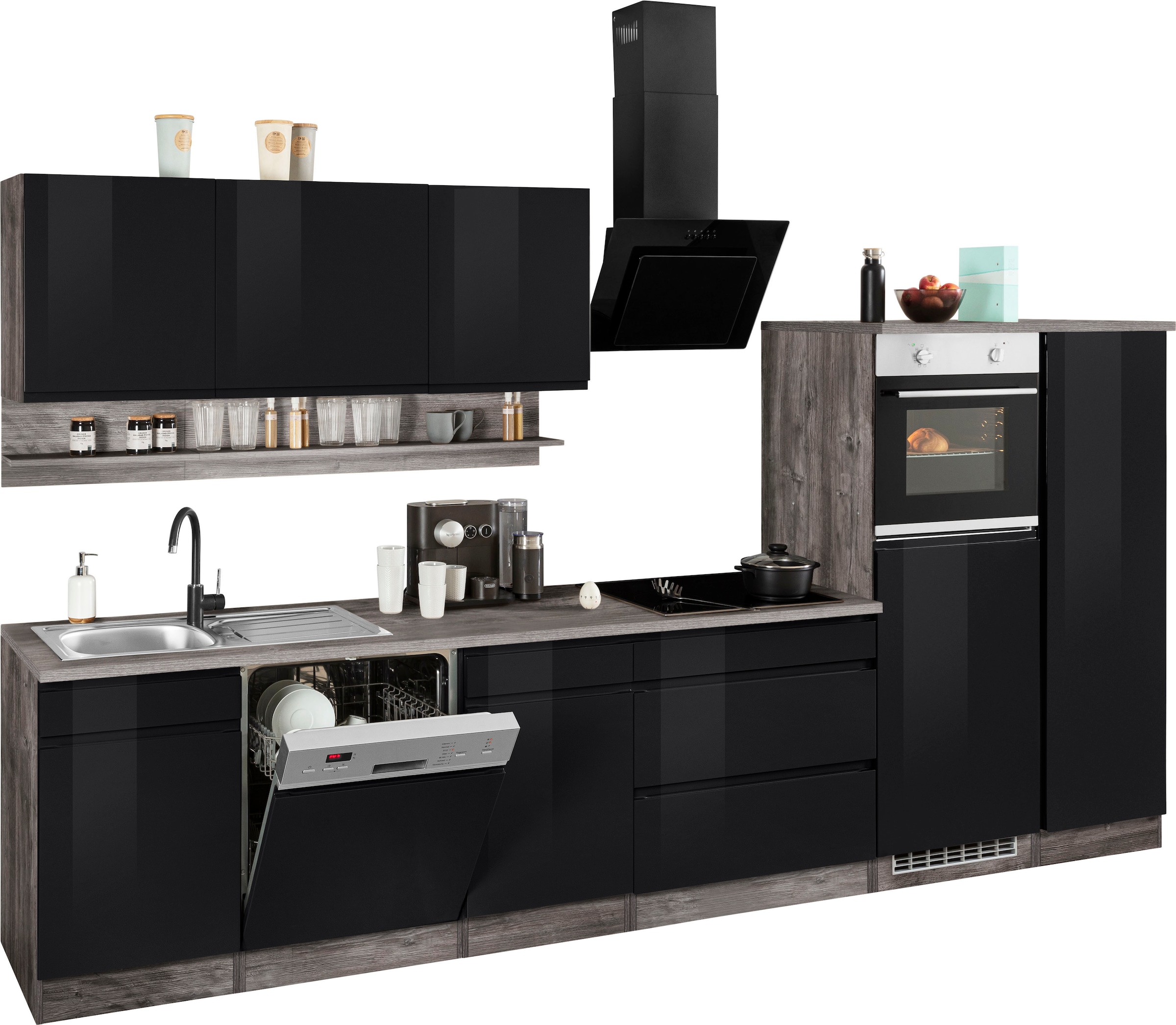 HELD MÖBEL Küchenzeile »Virginia«, Breite 350 cm, mit Glaskeramik-oder Induktionskochfeld
