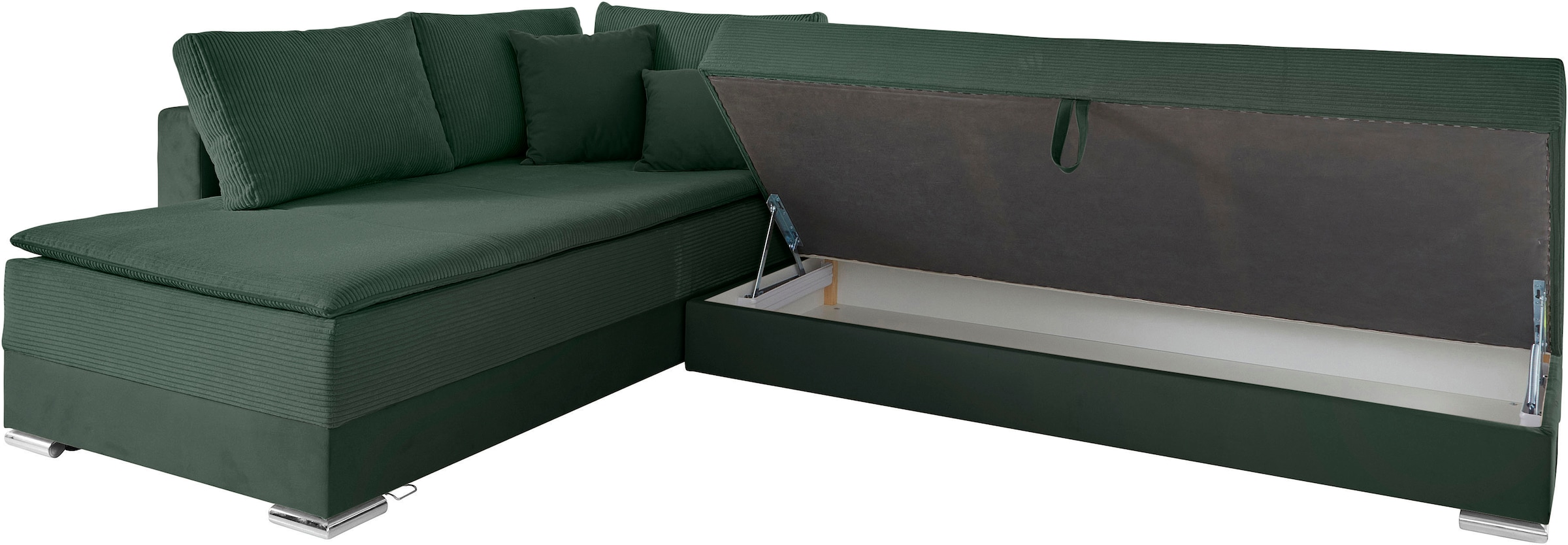 INOSIGN Ecksofa »Boxspringbett Night & Day L-Form mit Dauer-Schlaffunktion mit Armlehne«, mit Boxspring-Bettfunktion 180x200 cm und Bettkasten, Dauerschläfer!