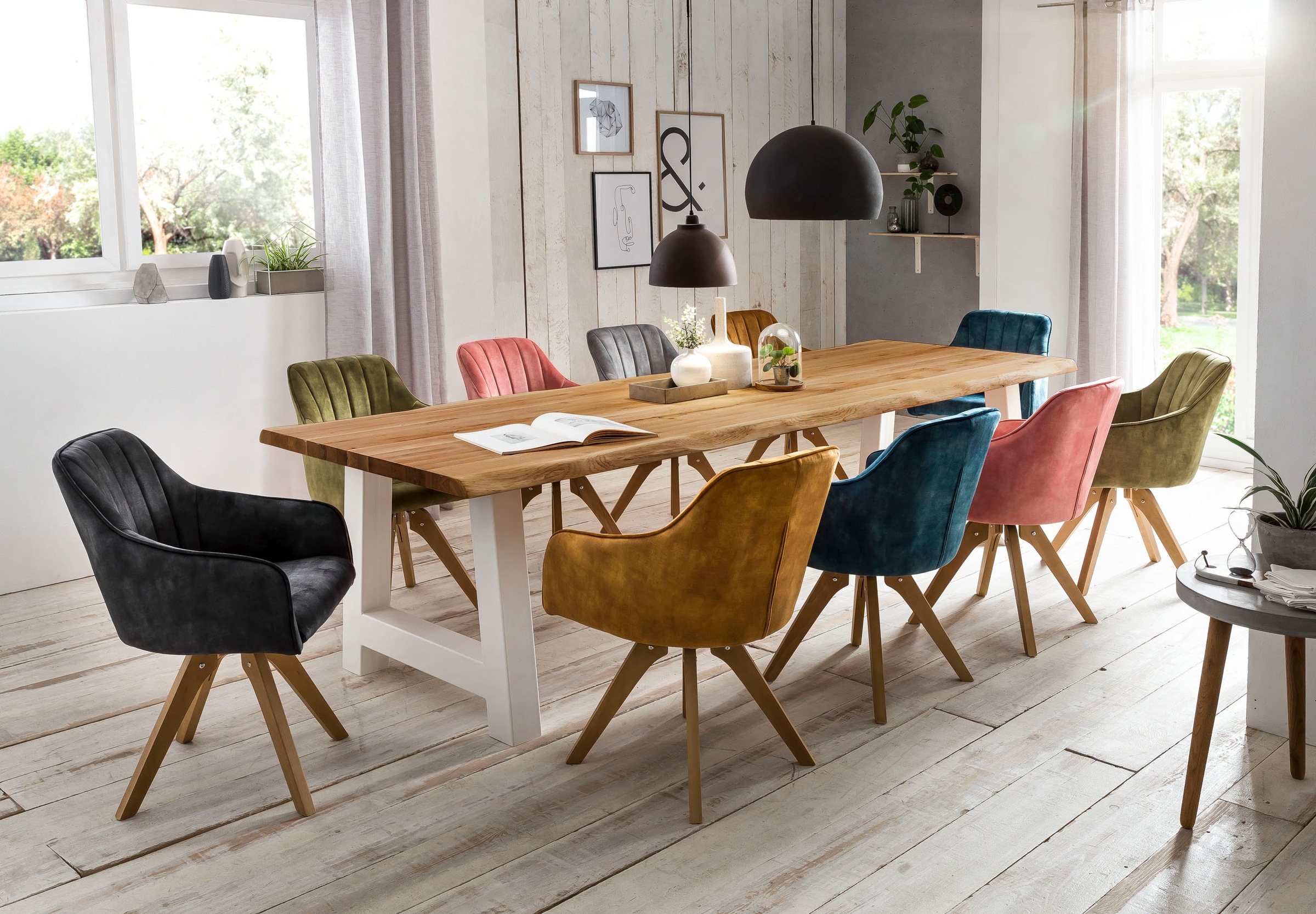 Home affaire Esstisch »Tristan« massive Balkeneiche geölt mit Baumkante, in günstig online kaufen