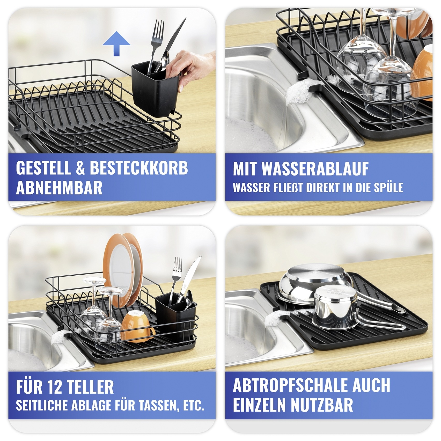 Maximex Geschirrständer, Geschirrabtropfer mit Abtropfschale, Besteckkorb und Tellergestell