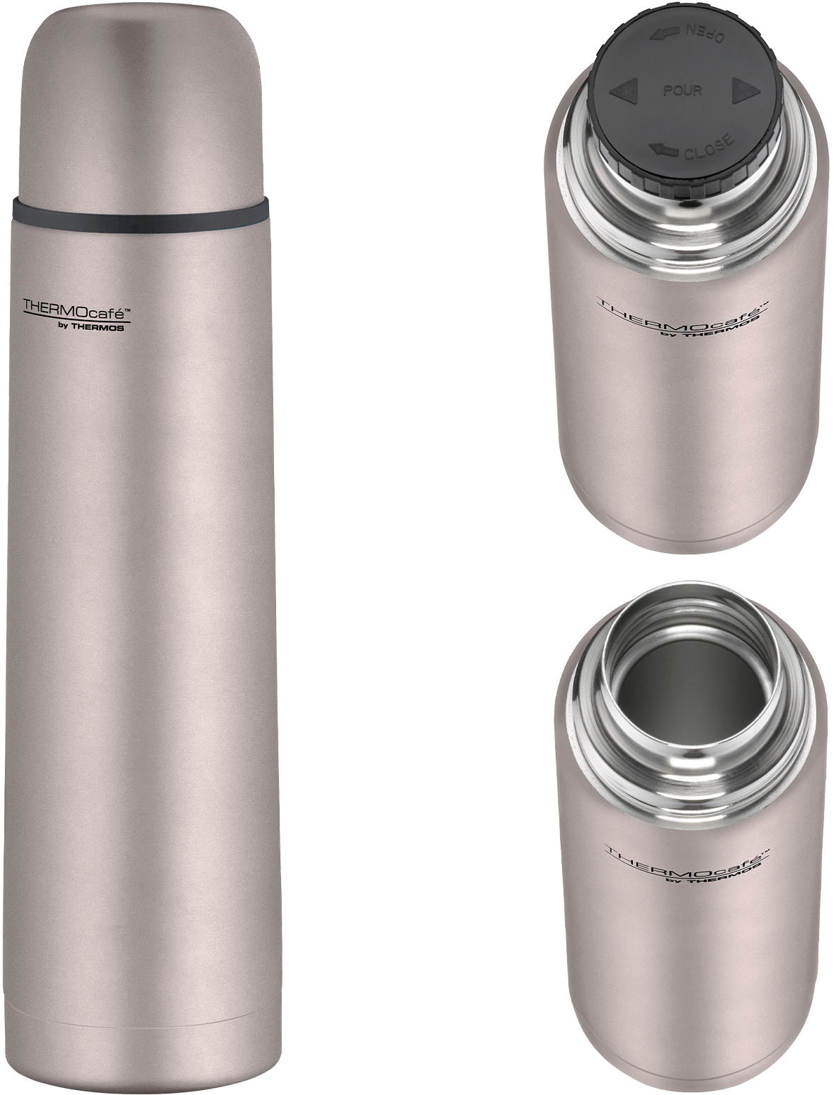 THERMOcafé Isolierflasche »TC EVERYDAY, Edelstahlkörper, spülmaschinenfest«, (1 tlg.), mit Twist & Pour Lid und Trinkbecher (nicht isoliert)